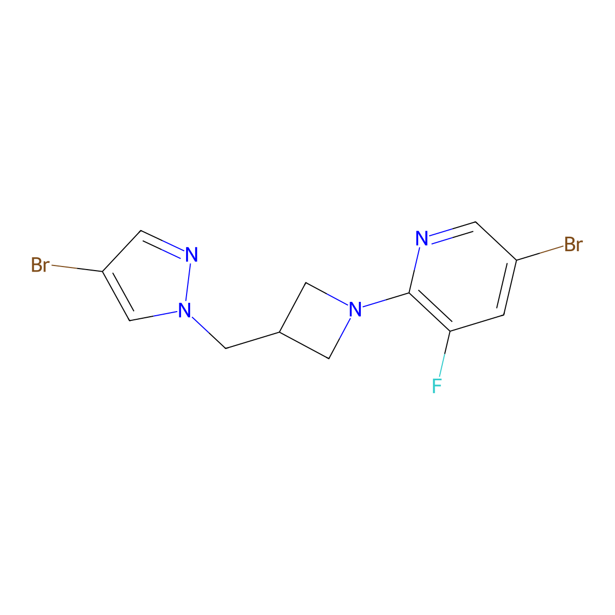 5-bromo-2-{3-[(4-bromo-1H-pyrazol-1-yl)methyl]azetidin-1-yl}-3-fluoropyridine molecular structure, CAS 2877642-41-4