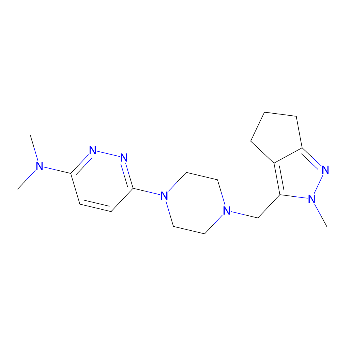 N,N-dimethyl-6-[4-({2-methyl-2H,4H,5H,6H-cyclopenta[c]pyrazol-3-yl}methyl)piperazin-1-yl]pyridazin-3-amine molecular structure, CAS 2877642-44-7