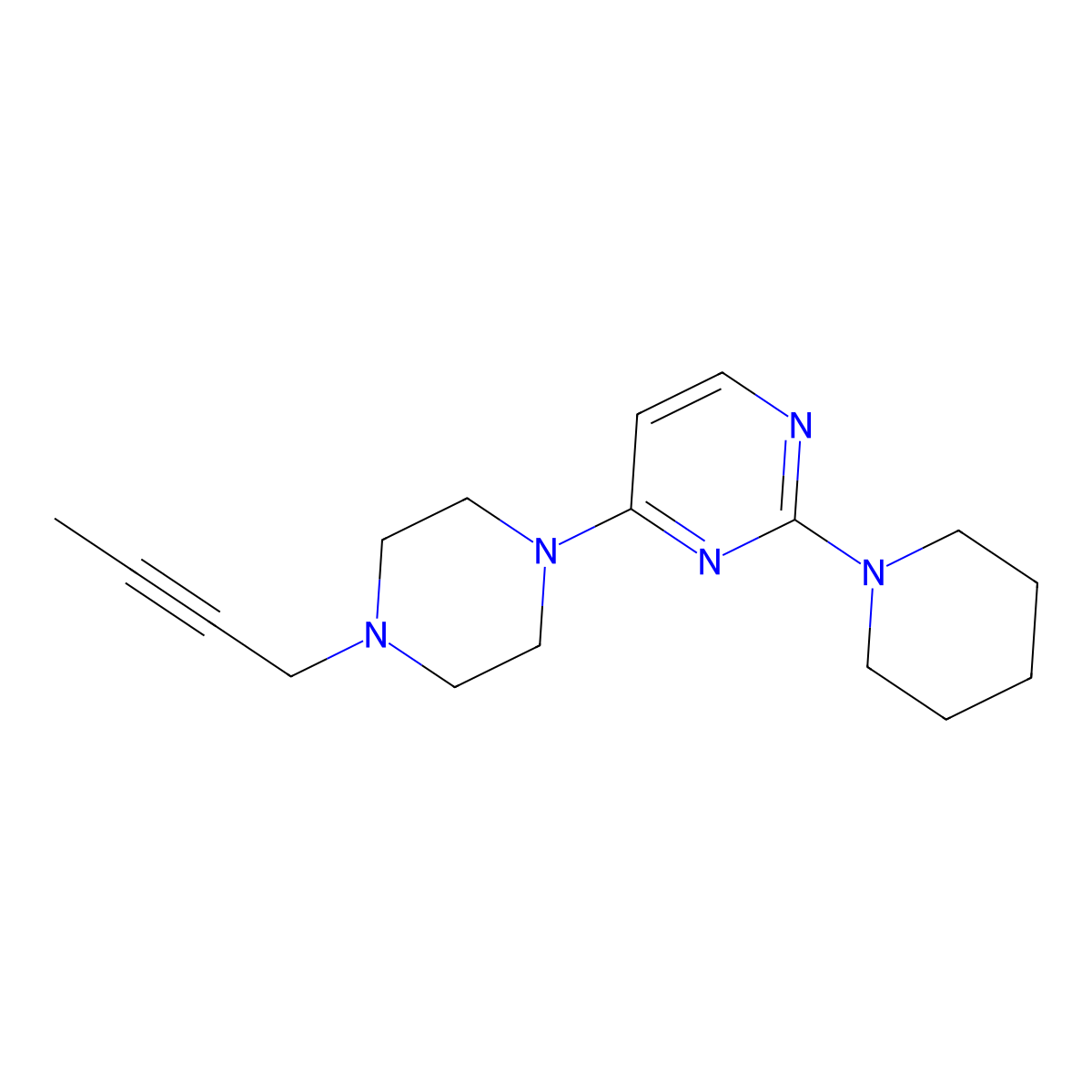 4-[4-(But-2-yn-1-yl)piperazin-1-yl]-2-(piperidin-1-yl)pyrimidine molecular structure, CAS 2877642-51-6