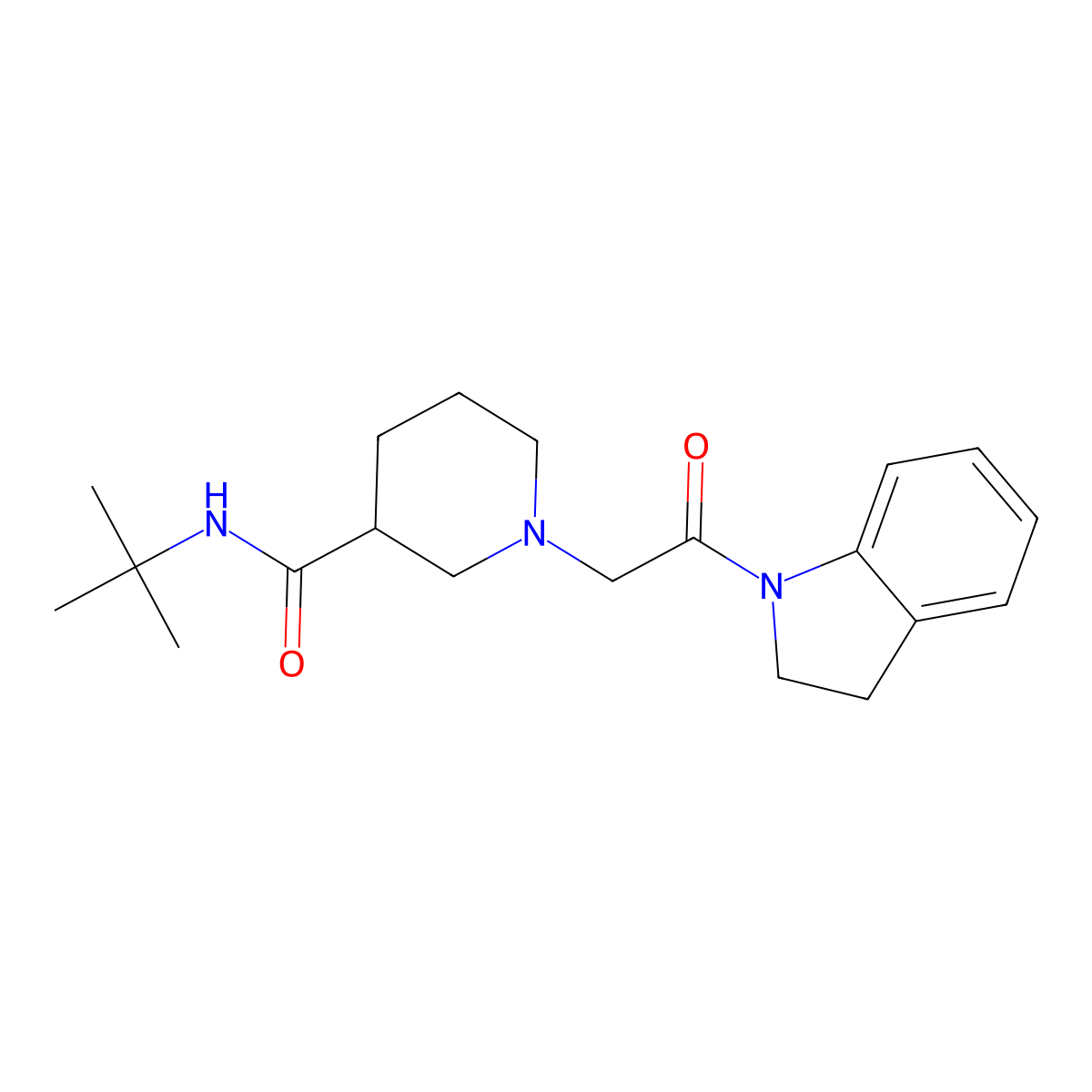 N-tert-butyl-1-[2-(2,3-dihydro-1H-indol-1-yl)-2-oxoethyl]piperidine-3-carboxamide molecular structure, CAS 2877642-54-9