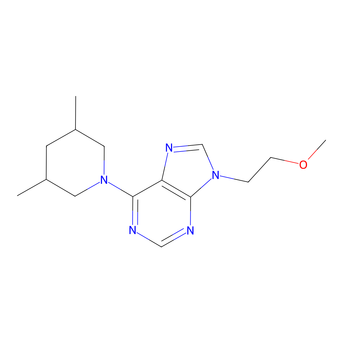 6-(3,5-dimethylpiperidin-1-yl)-9-(2-methoxyethyl)-9H-purine molecular structure, CAS 2877642-56-1