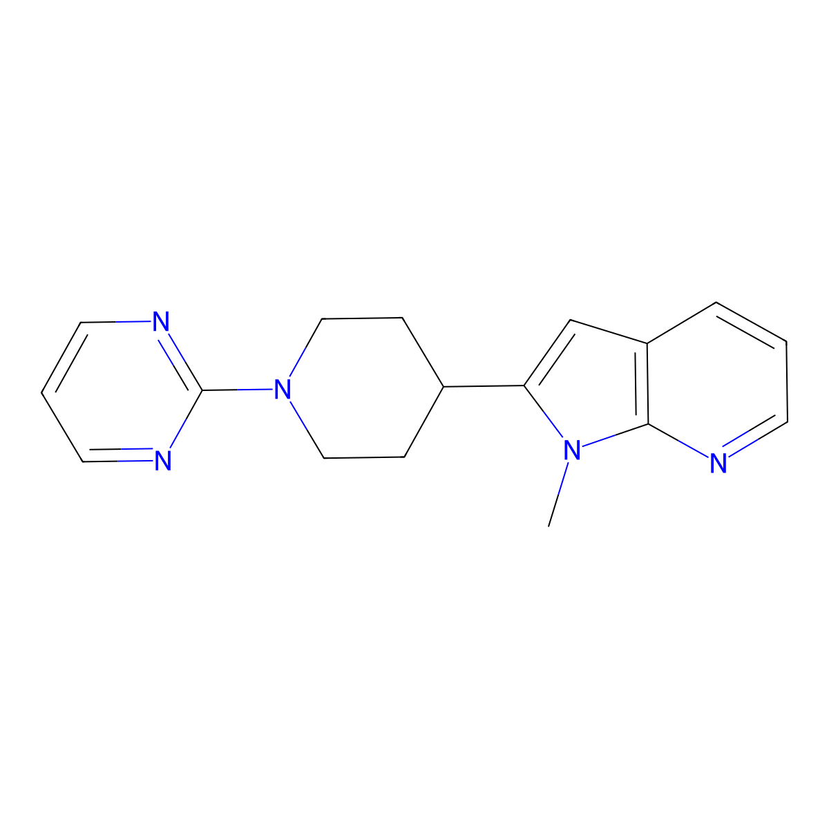 2-(4-{1-methyl-1H-pyrrolo[2,3-b]pyridin-2-yl}piperidin-1-yl)pyrimidine molecular structure, CAS 2877642-57-2