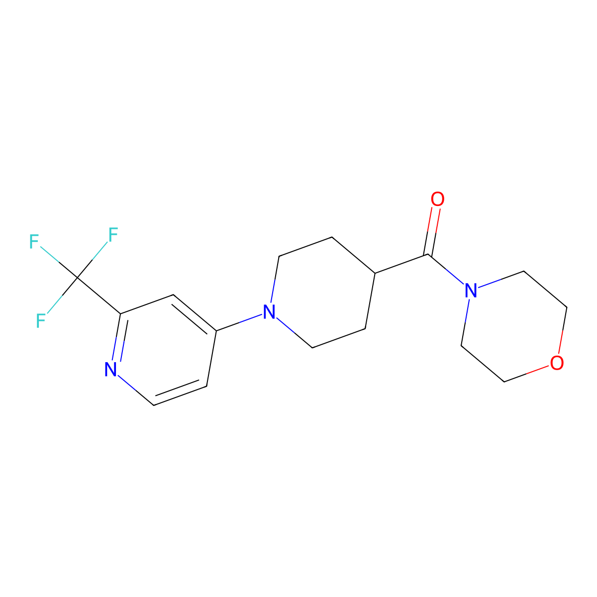 4-{1-[2-(Trifluoromethyl)pyridin-4-yl]piperidine-4-carbonyl}morpholine molecular structure, CAS 2877642-58-3