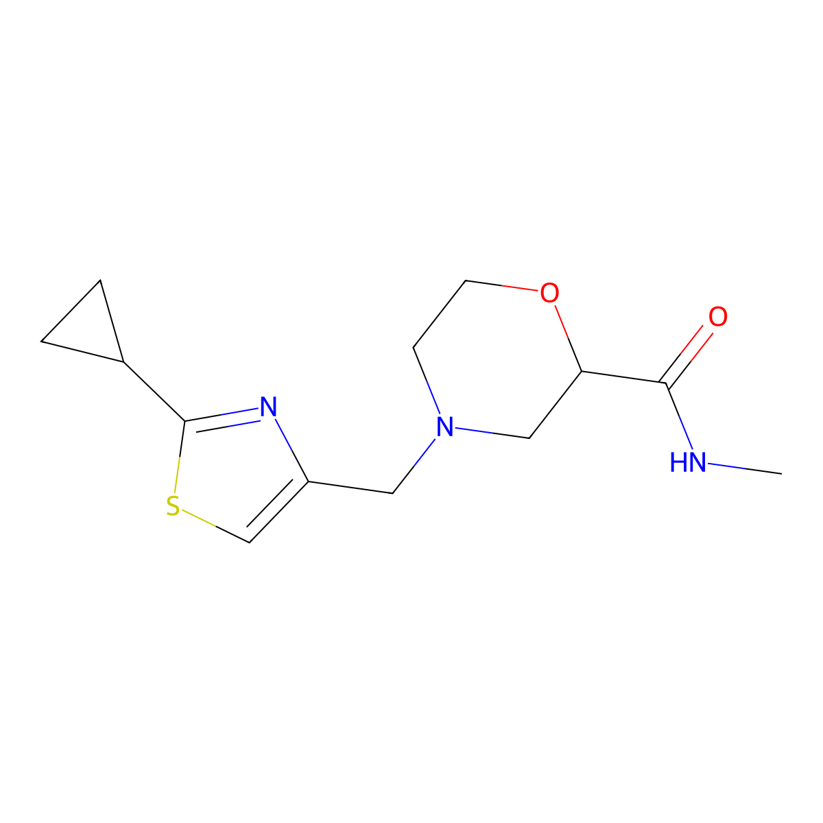 4-[(2-cyclopropyl-1,3-thiazol-4-yl)methyl]-N-methylmorpholine-2-carboxamide molecular structure, CAS 2877642-59-4
