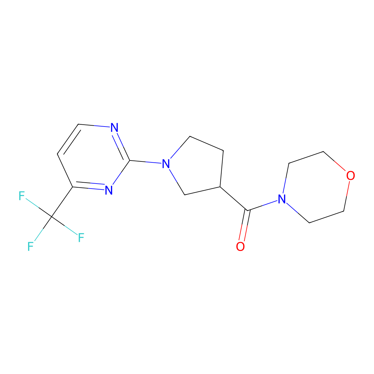 4-{1-[4-(Trifluoromethyl)pyrimidin-2-yl]pyrrolidine-3-carbonyl}morpholine molecular structure, CAS 2877642-63-0