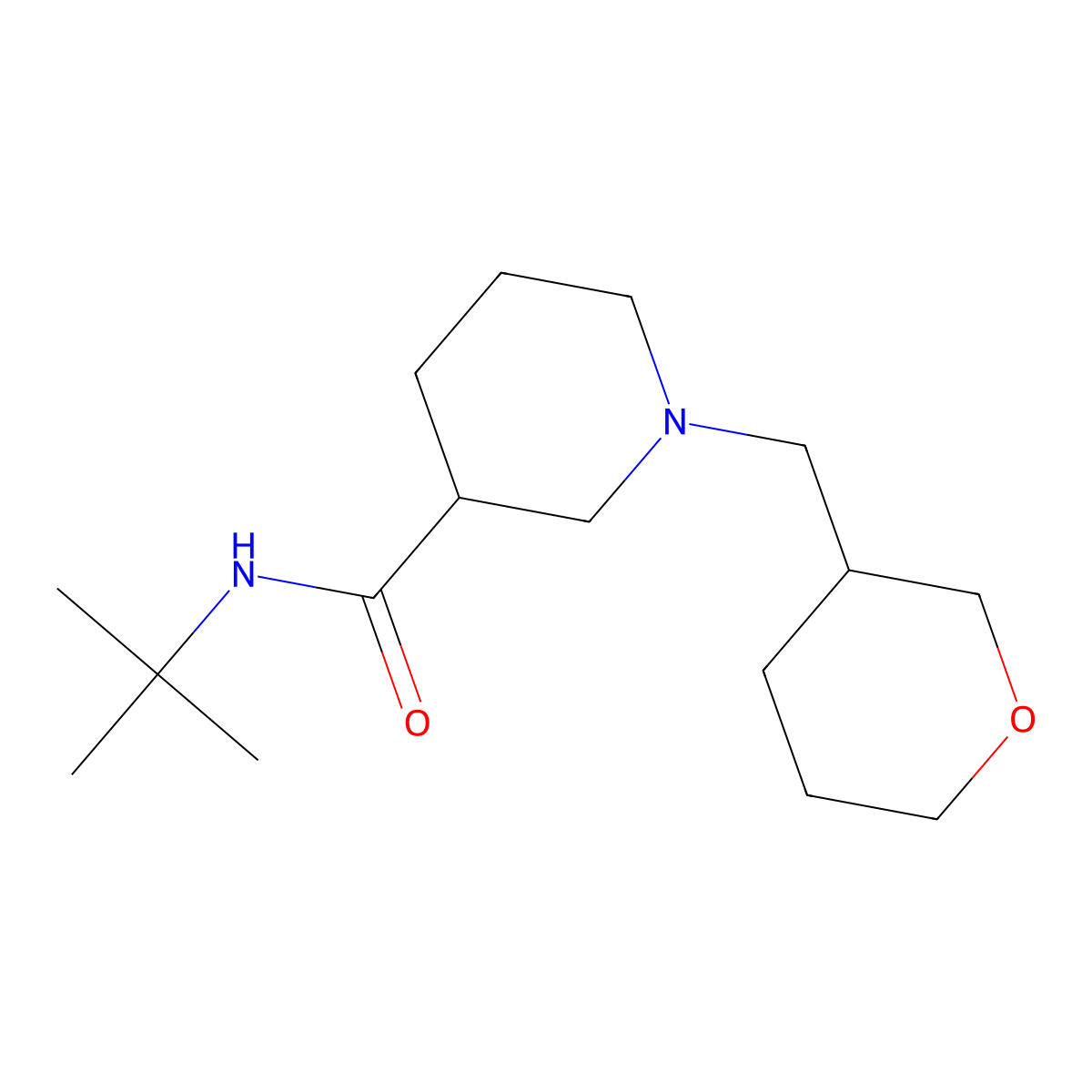N-tert-butyl-1-[(oxan-3-yl)methyl]piperidine-3-carboxamide molecular structure, CAS 2877642-69-6