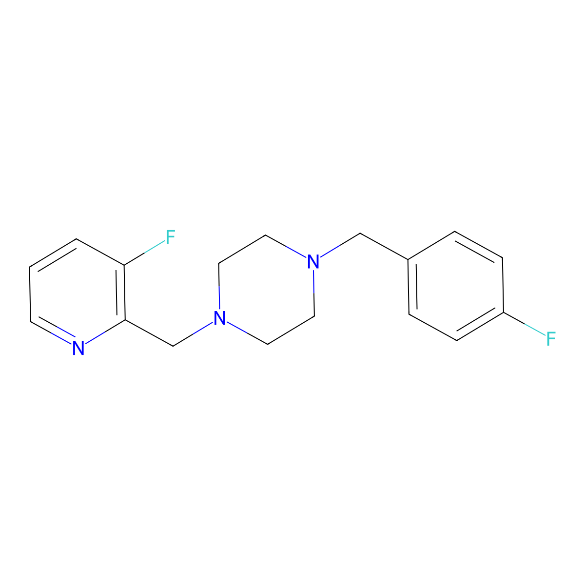 1-[(4-Fluorophenyl)methyl]-4-[(3-fluoropyridin-2-yl)methyl]piperazine molecular structure, CAS 2877642-71-0