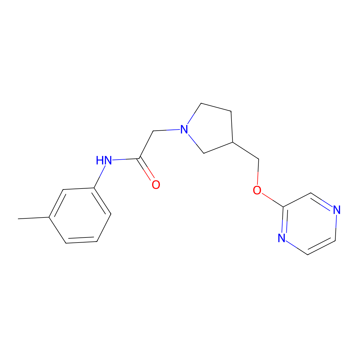 N-(3-methylphenyl)-2-{3-[(pyrazin-2-yloxy)methyl]pyrrolidin-1-yl}acetamide molecular structure, CAS 2877642-75-4