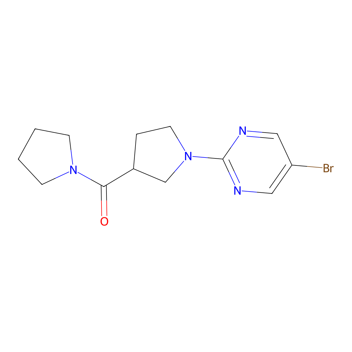 5-Bromo-2-[3-(pyrrolidine-1-carbonyl)pyrrolidin-1-yl]pyrimidine molecular structure, CAS 2877642-76-5