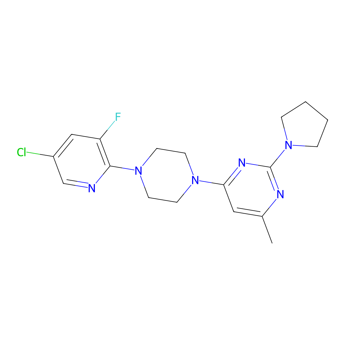 4-[4-(5-Chloro-3-fluoropyridin-2-yl)piperazin-1-yl]-6-methyl-2-(pyrrolidin-1-yl)pyrimidine molecular structure, CAS 2877642-78-7