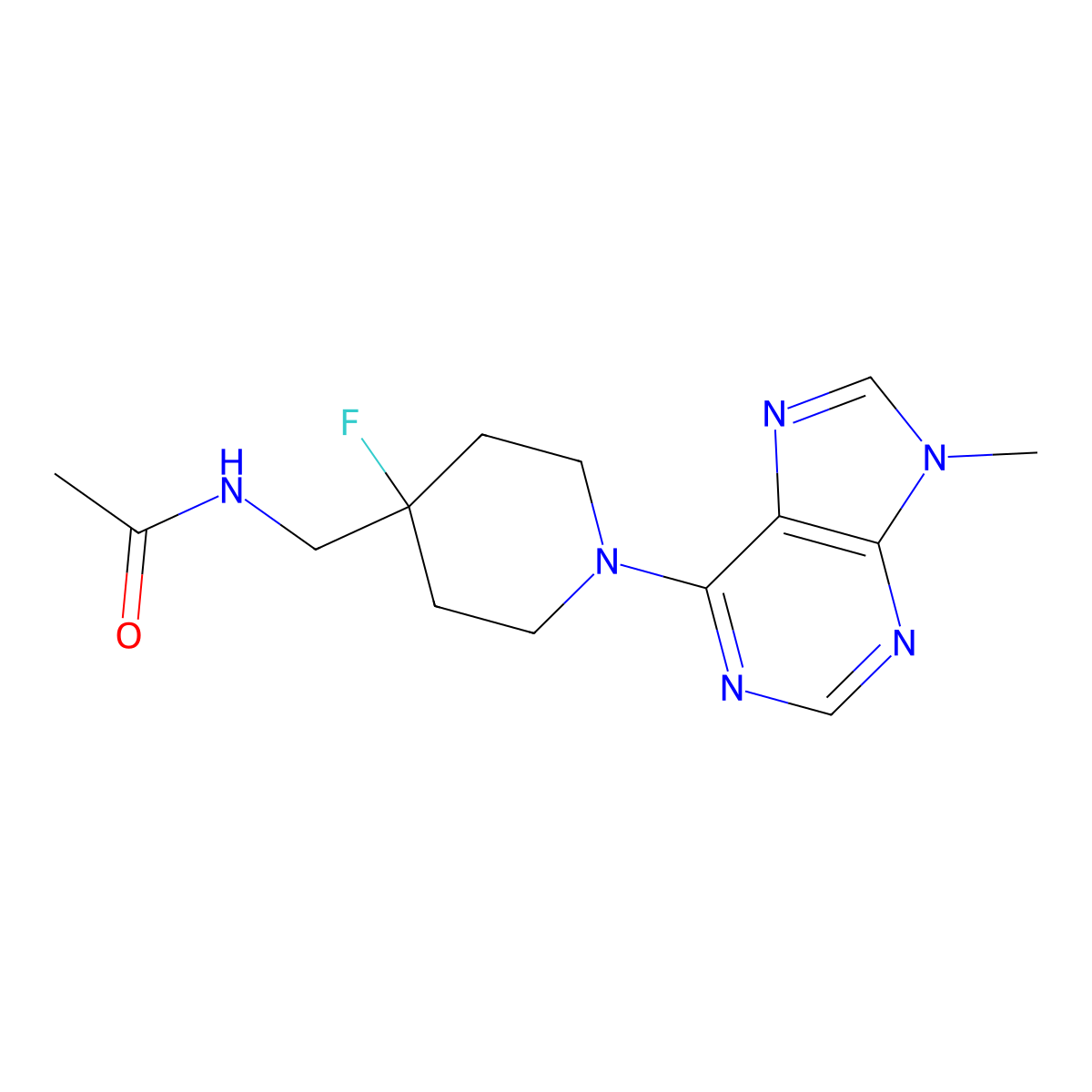 N-{[4-fluoro-1-(9-methyl-9H-purin-6-yl)piperidin-4-yl]methyl}acetamide molecular structure, CAS 2877642-86-7