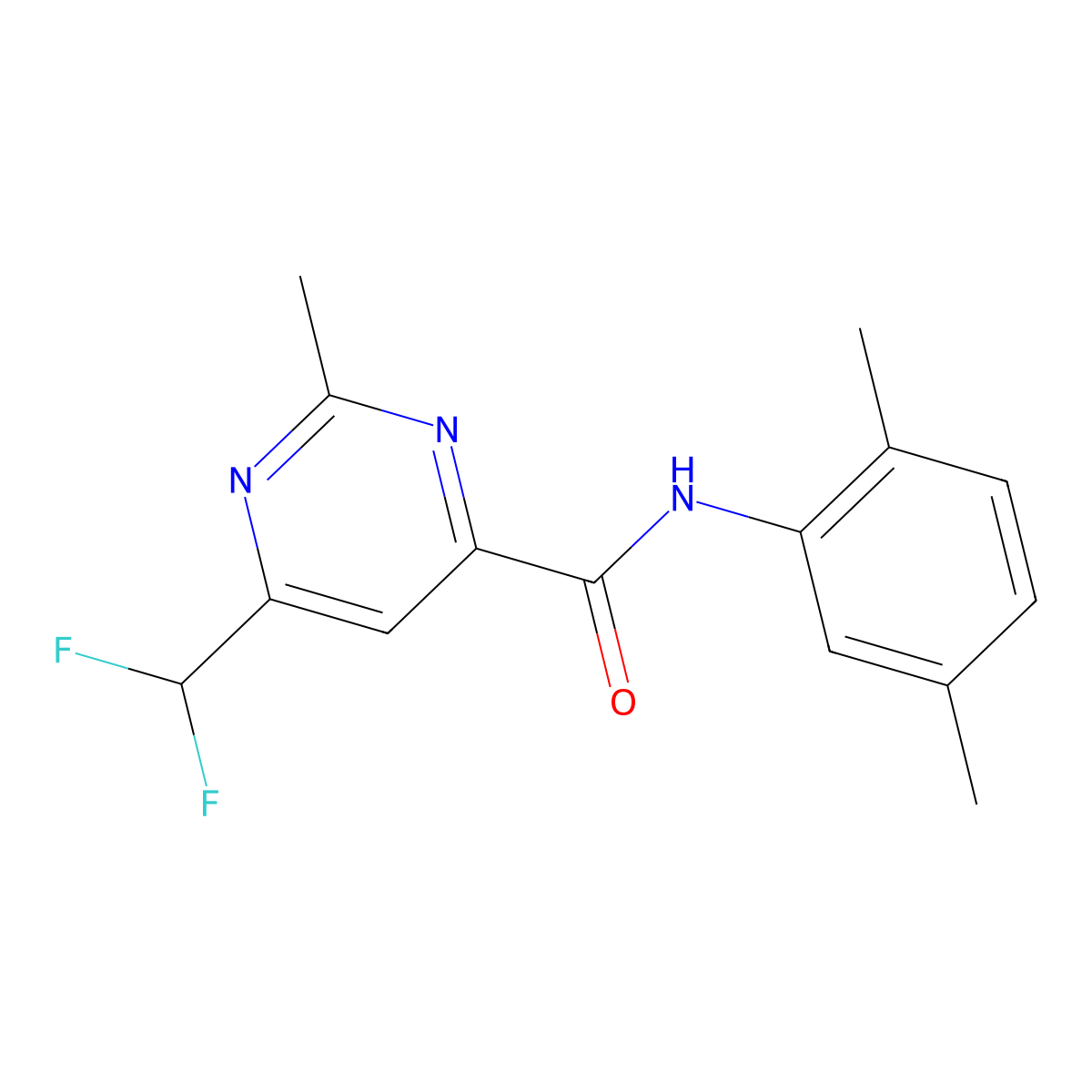 6-(difluoromethyl)-N-(2,5-dimethylphenyl)-2-methylpyrimidine-4-carboxamide molecular structure, CAS 2877642-90-3