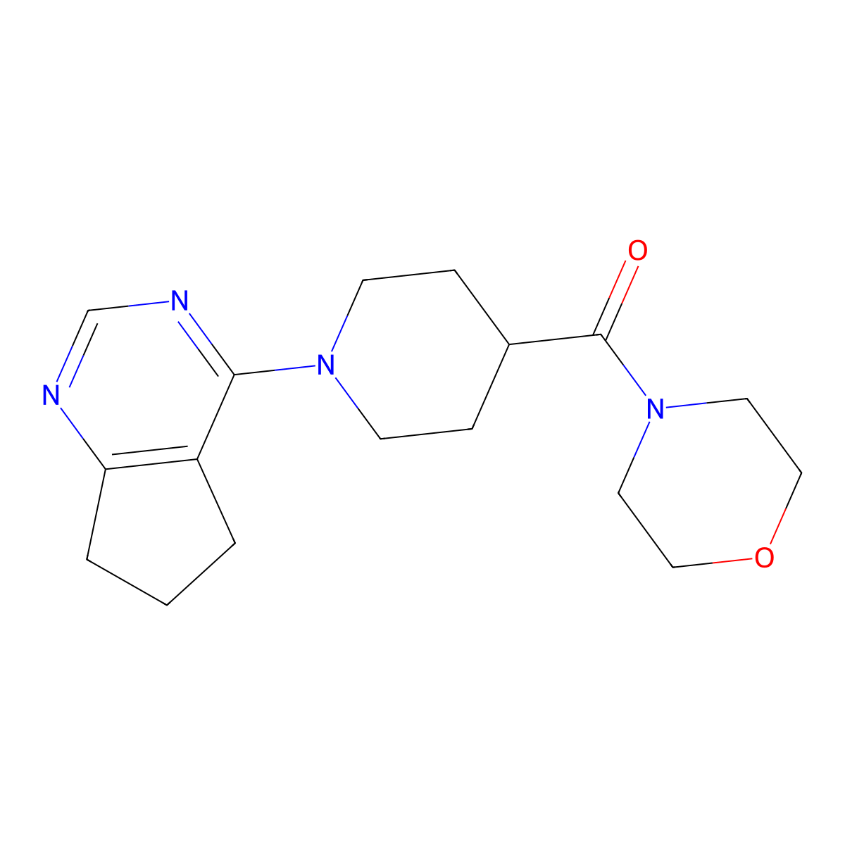 4-(1-{5H,6H,7H-cyclopenta[d]pyrimidin-4-yl}piperidine-4-carbonyl)morpholine molecular structure, CAS 2877642-91-4