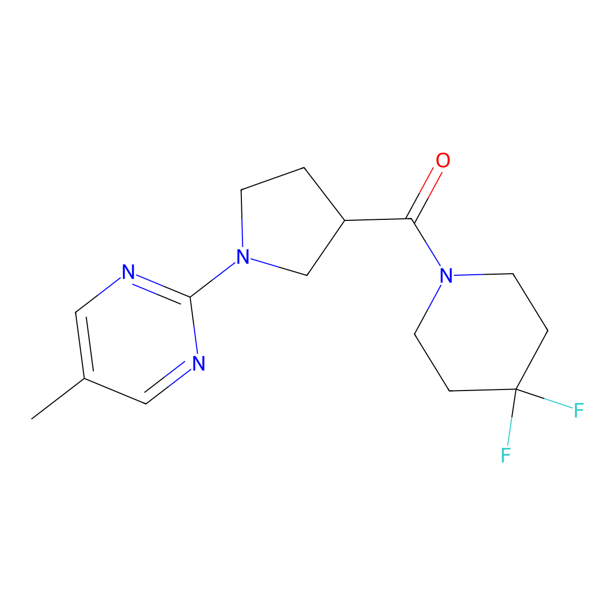 2-[3-(4,4-Difluoropiperidine-1-carbonyl)pyrrolidin-1-yl]-5-methylpyrimidine molecular structure, CAS 2877642-97-0