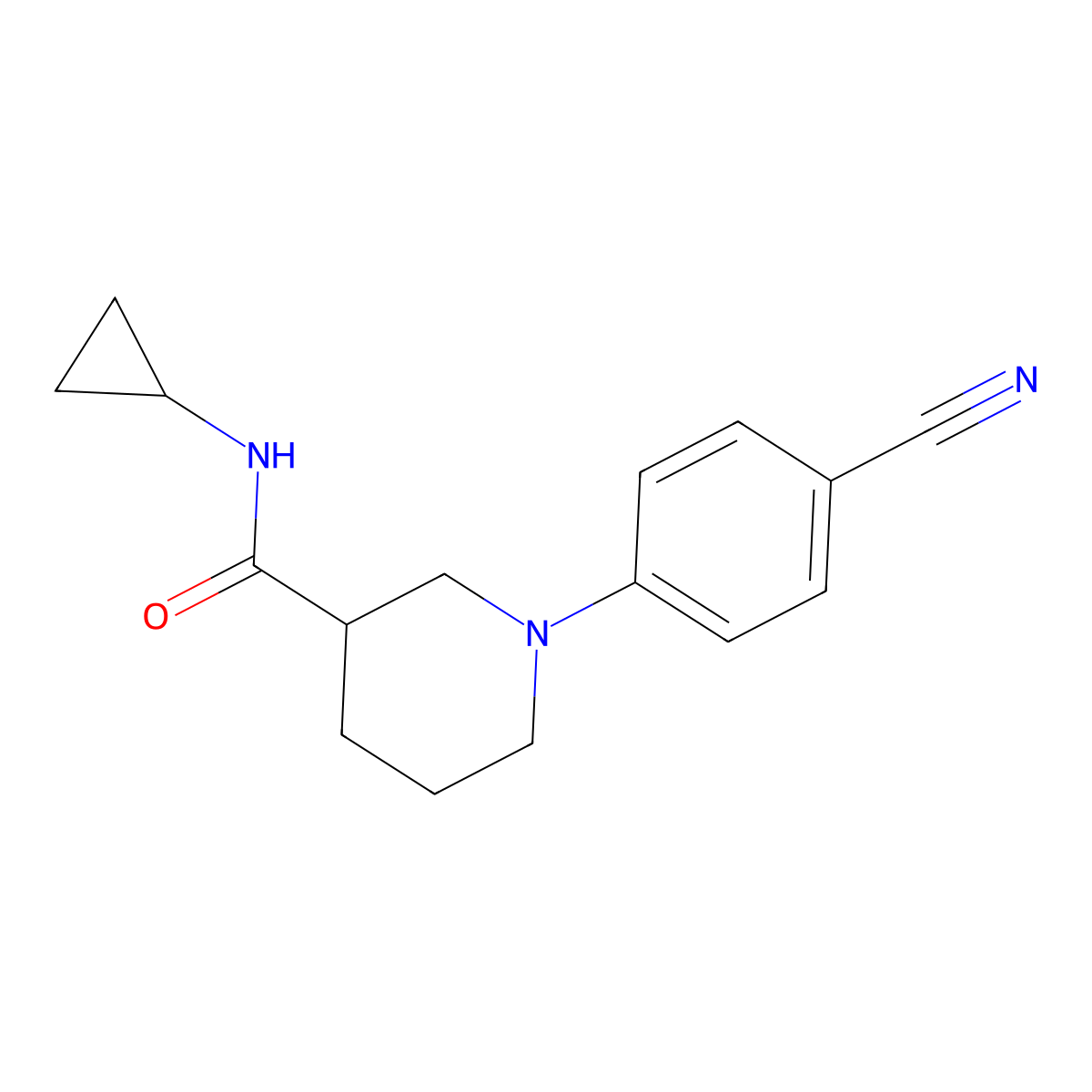 1-(4-cyanophenyl)-N-cyclopropylpiperidine-3-carboxamide molecular structure, CAS 2877642-98-1
