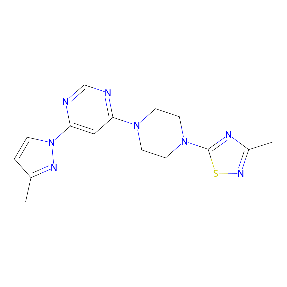 4-[4-(3-methyl-1,2,4-thiadiazol-5-yl)piperazin-1-yl]-6-(3-methyl-1H-pyrazol-1-yl)pyrimidine molecular structure, CAS 2877642-99-2