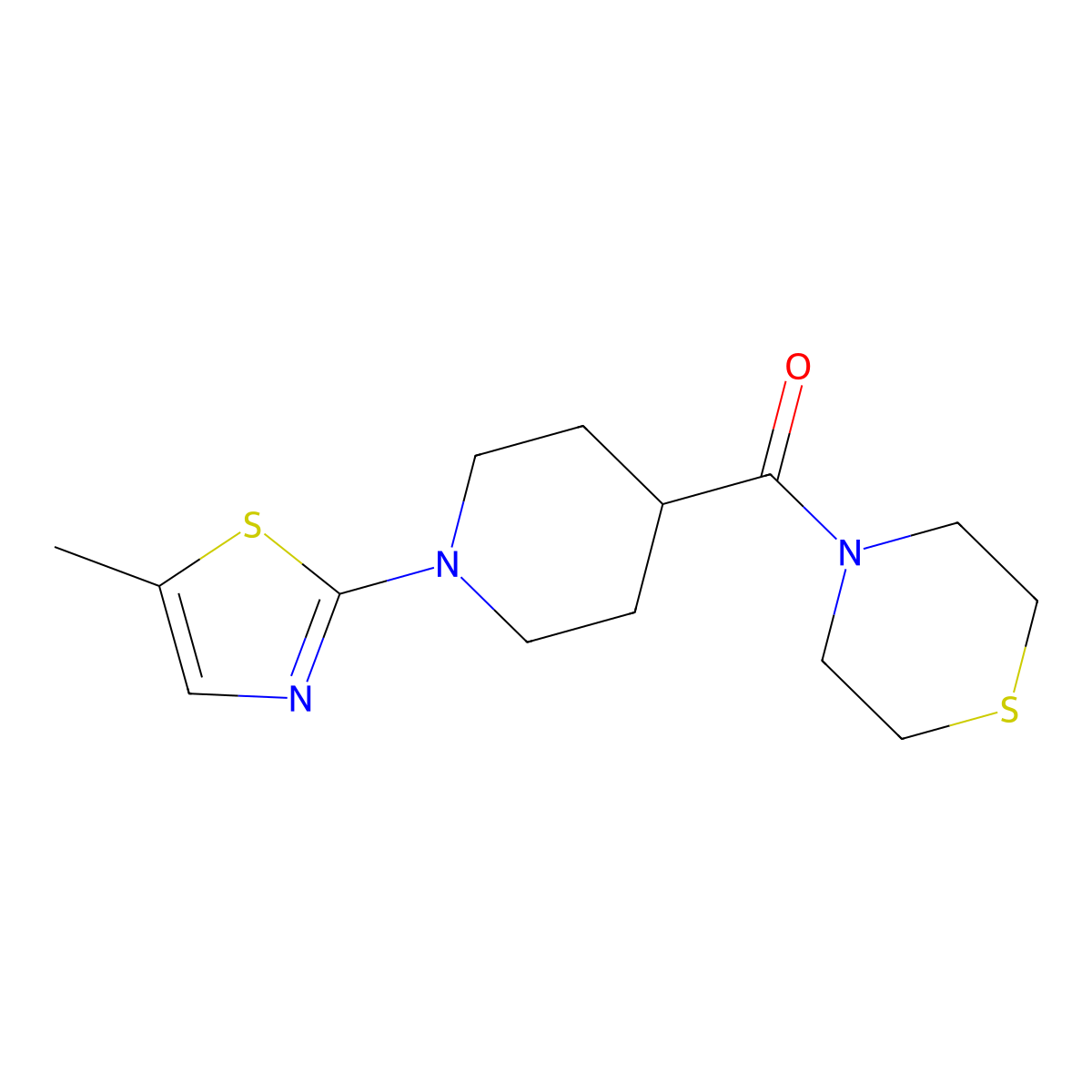 4-[1-(5-Methyl-1,3-thiazol-2-yl)piperidine-4-carbonyl]thiomorpholine molecular structure, CAS 2877643-02-0