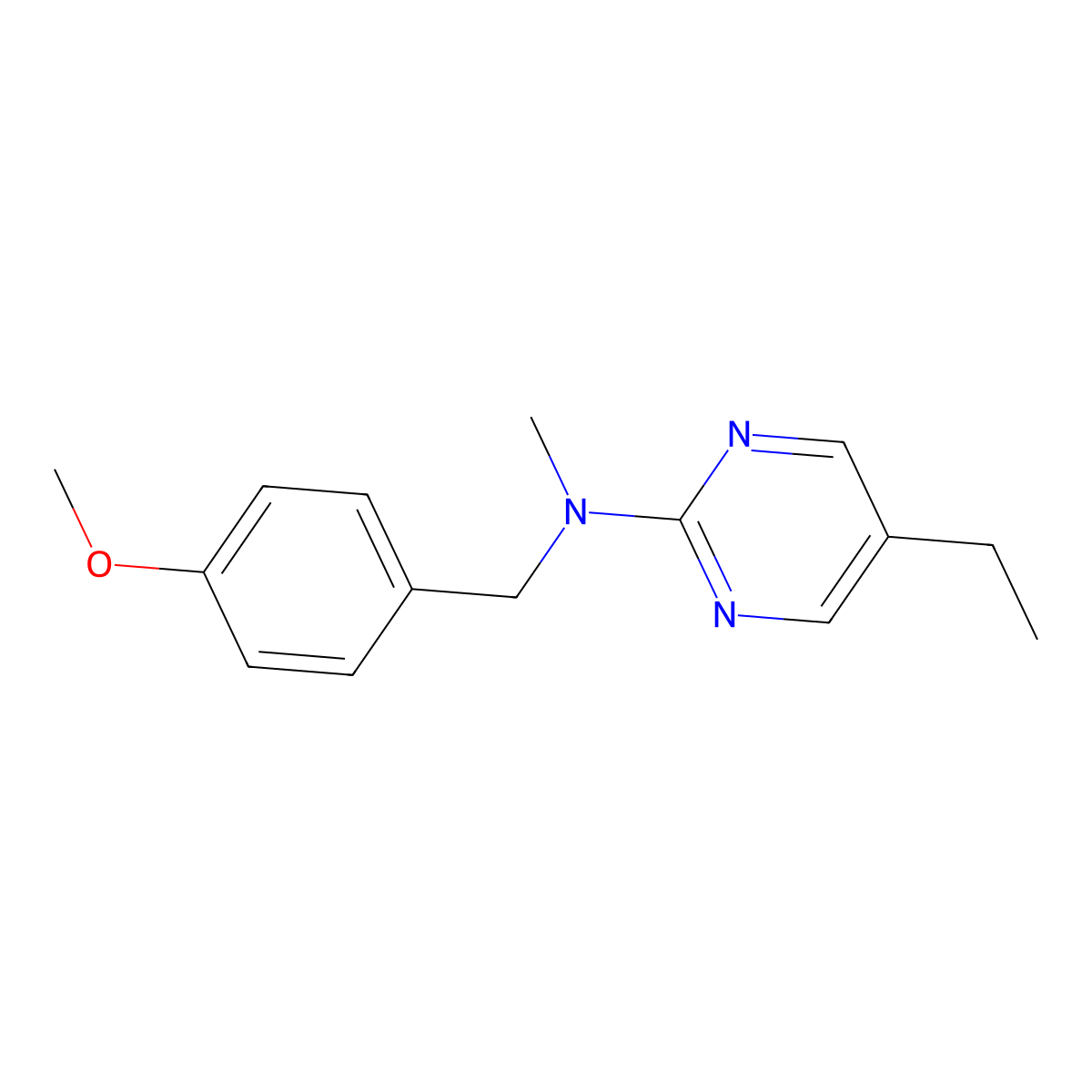 5-ethyl-N-[(4-methoxyphenyl)methyl]-N-methylpyrimidin-2-amine molecular structure, CAS 2877643-05-3