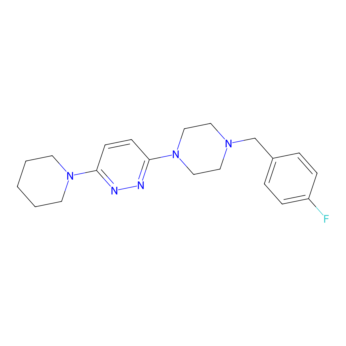3-{4-[(4-Fluorophenyl)methyl]piperazin-1-yl}-6-(piperidin-1-yl)pyridazine molecular structure, CAS 2877643-07-5