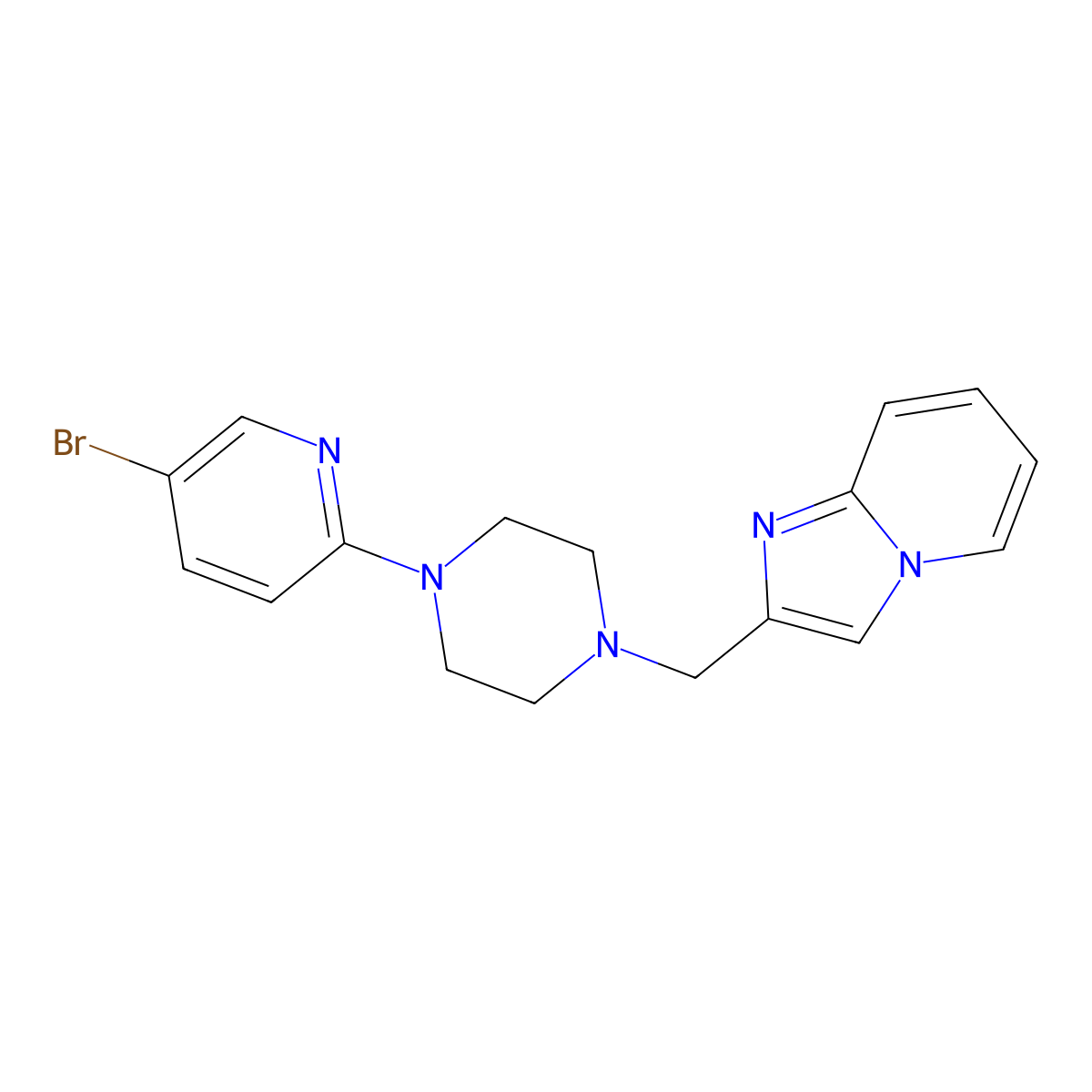 1-(5-Bromopyridin-2-yl)-4-({imidazo[1,2-a]pyridin-2-yl}methyl)piperazine molecular structure, CAS 2877643-11-1