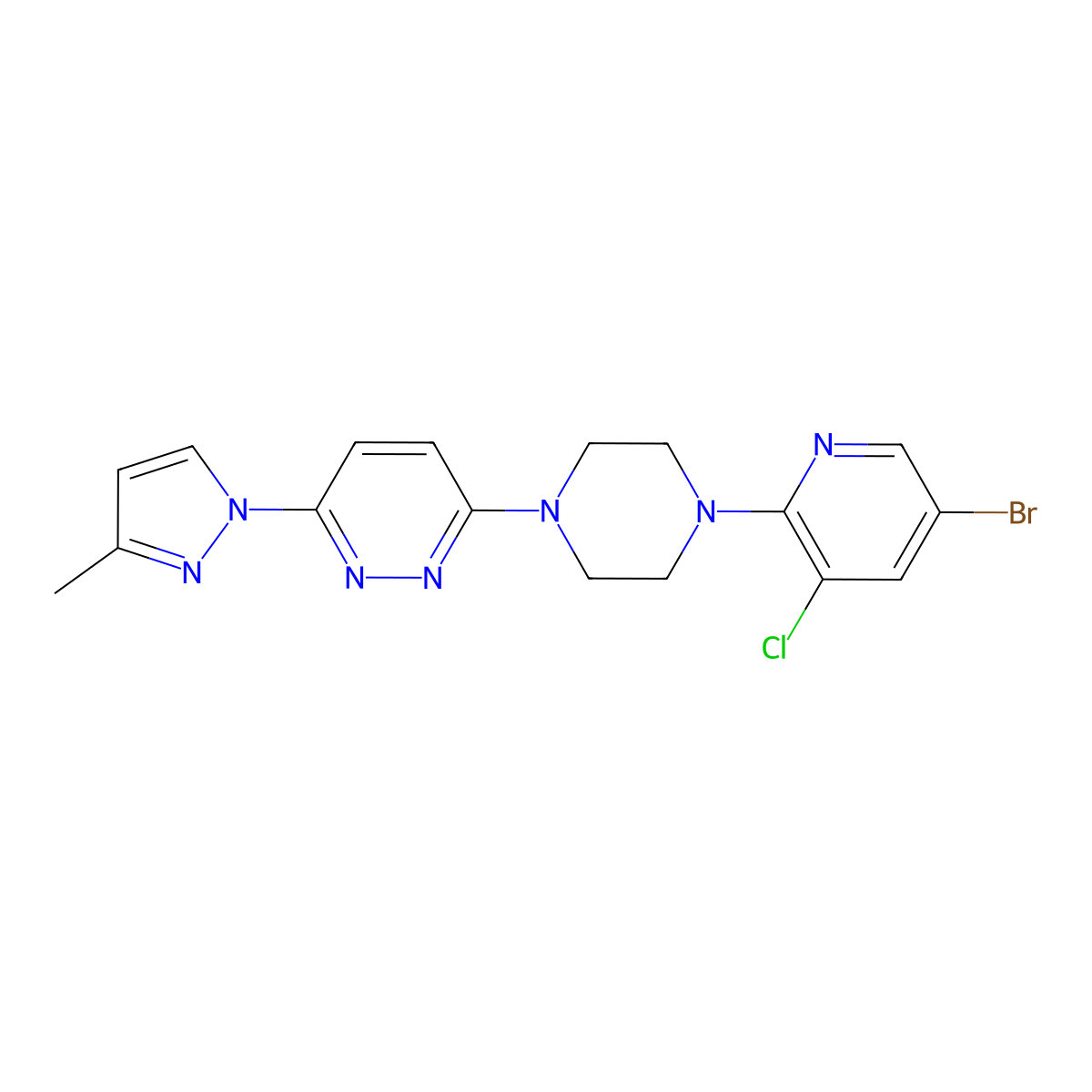 3-[4-(5-bromo-3-chloropyridin-2-yl)piperazin-1-yl]-6-(3-methyl-1H-pyrazol-1-yl)pyridazine molecular structure, CAS 2877643-12-2
