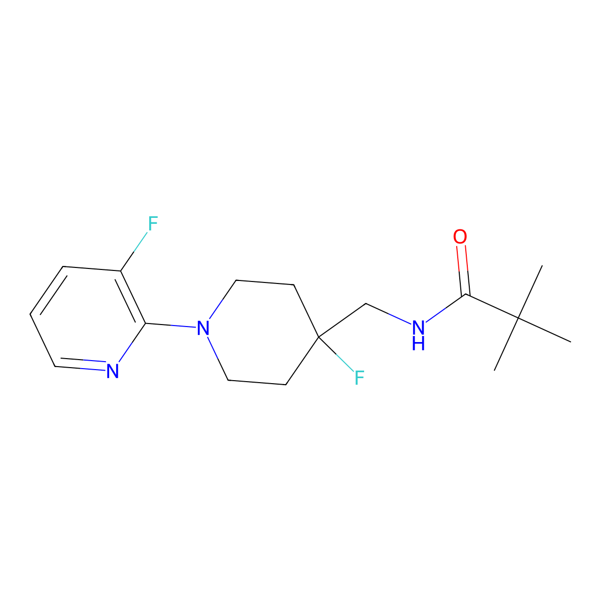 N-{[4-fluoro-1-(3-fluoropyridin-2-yl)piperidin-4-yl]methyl}-2,2-dimethylpropanamide molecular structure, CAS 2877643-13-3
