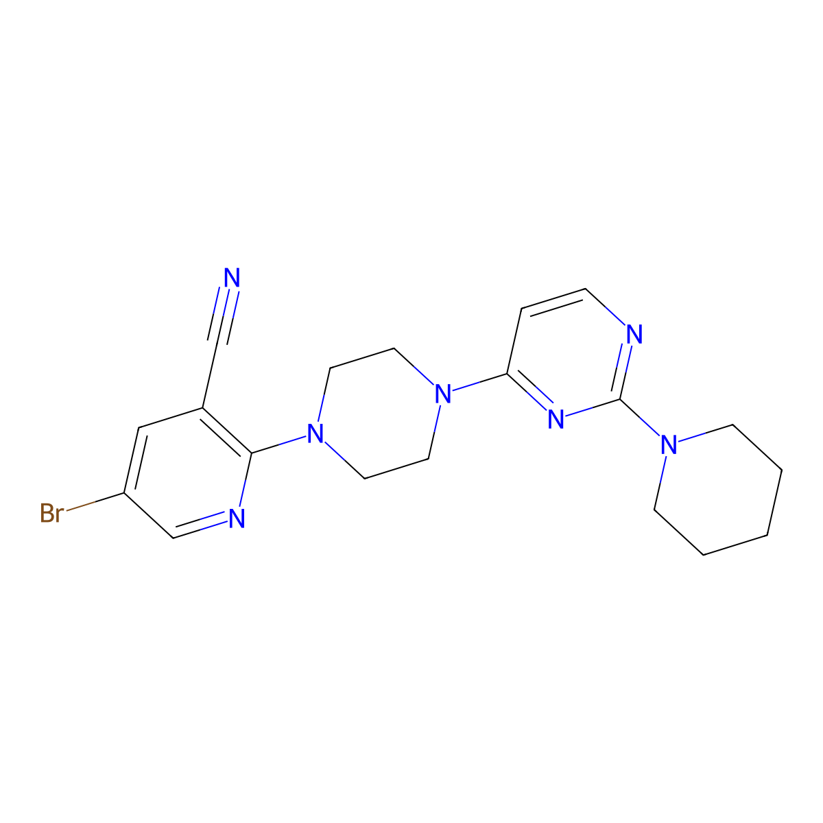 5-Bromo-2-{4-[2-(piperidin-1-yl)pyrimidin-4-yl]piperazin-1-yl}pyridine-3-carbonitrile molecular structure, CAS 2877643-15-5