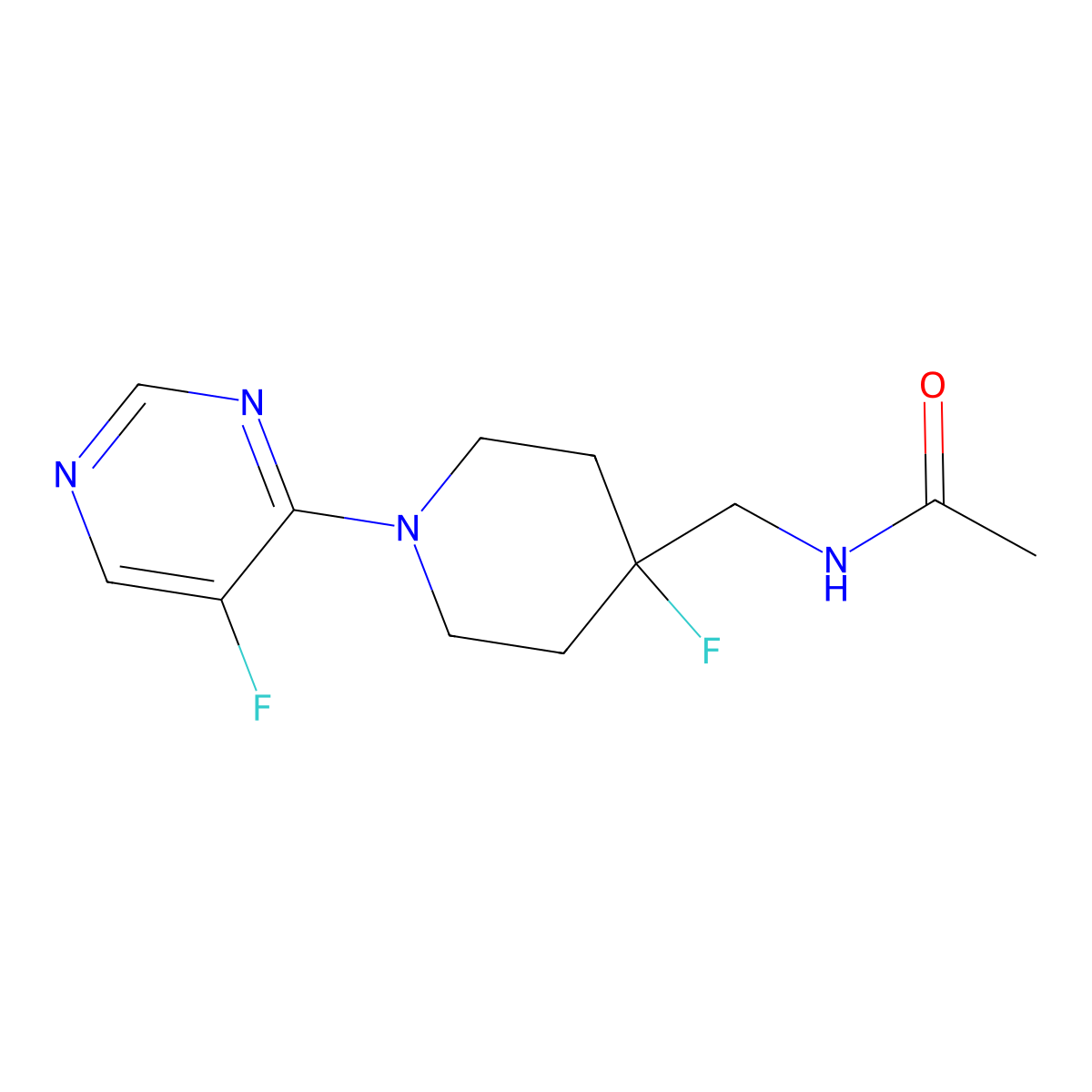 N-{[4-fluoro-1-(5-fluoropyrimidin-4-yl)piperidin-4-yl]methyl}acetamide molecular structure, CAS 2877643-16-6