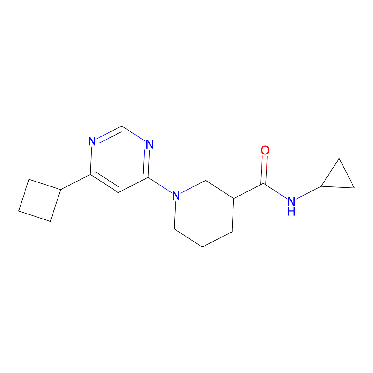 1-(6-cyclobutylpyrimidin-4-yl)-N-cyclopropylpiperidine-3-carboxamide molecular structure, CAS 2877643-23-5