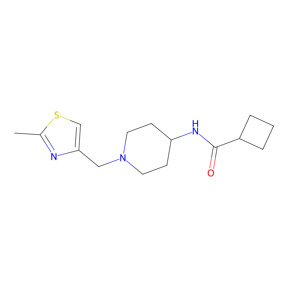 N-{1-[(2-methyl-1,3-thiazol-4-yl)methyl]piperidin-4-yl}cyclobutanecarboxamide molecular structure, CAS 2877643-29-1