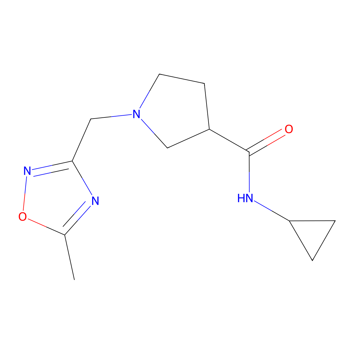 N-cyclopropyl-1-[(5-methyl-1,2,4-oxadiazol-3-yl)methyl]pyrrolidine-3-carboxamide molecular structure, CAS 2877643-31-5