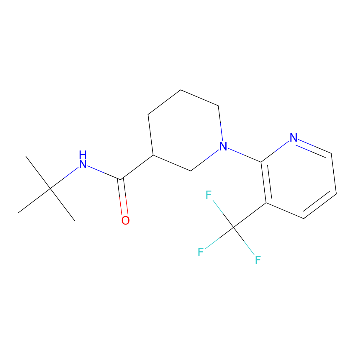 N-tert-butyl-1-[3-(trifluoromethyl)pyridin-2-yl]piperidine-3-carboxamide molecular structure, CAS 2877643-40-6