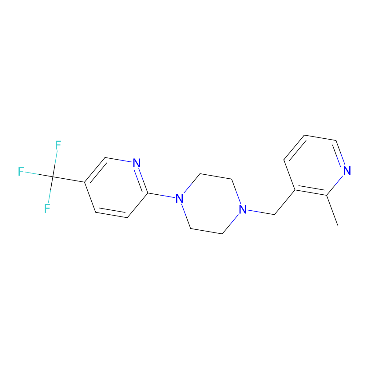 1-[(2-Methylpyridin-3-yl)methyl]-4-[5-(trifluoromethyl)pyridin-2-yl]piperazine molecular structure, CAS 2877643-41-7