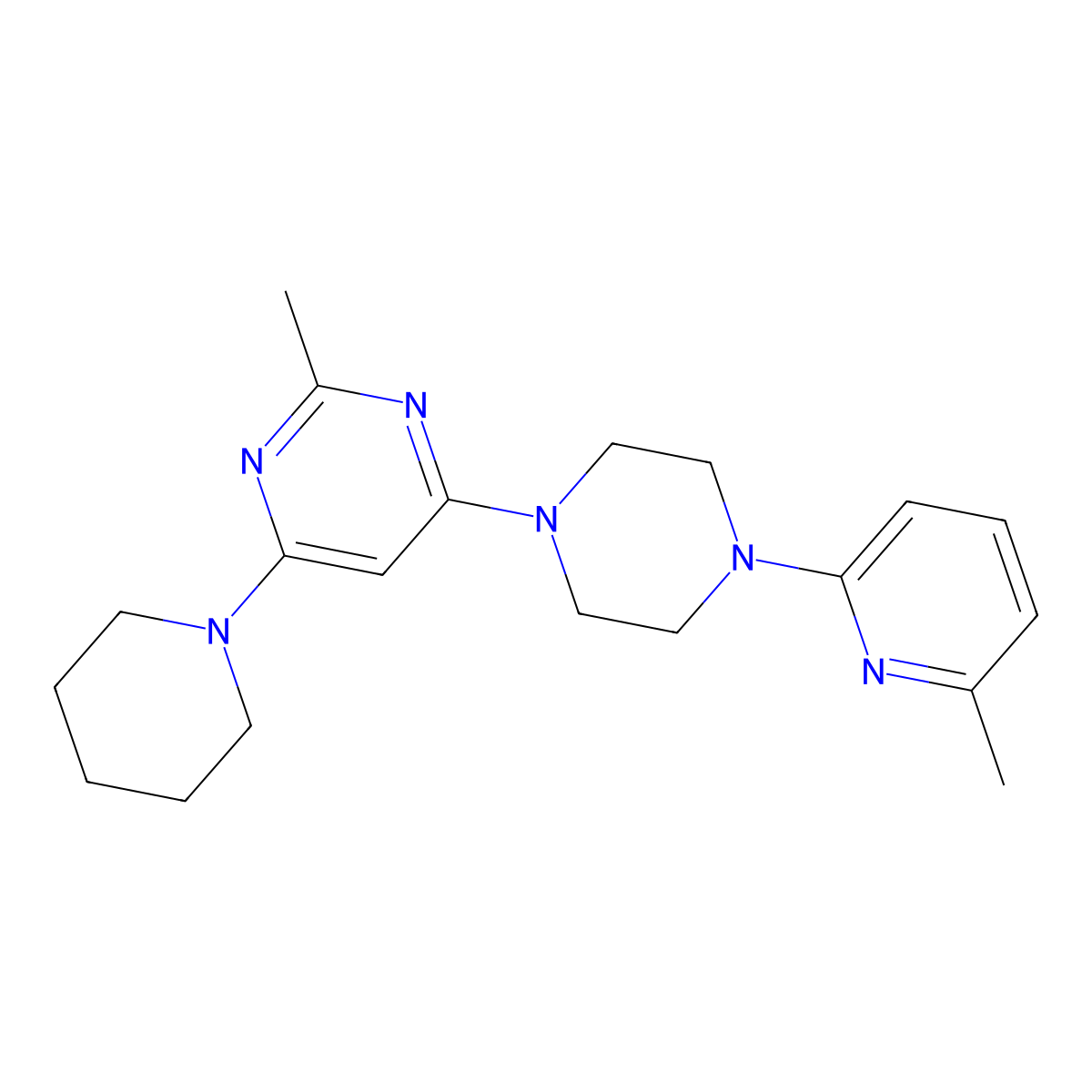 2-Methyl-4-[4-(6-methylpyridin-2-yl)piperazin-1-yl]-6-piperidin-1-ylpyrimidine molecular structure, CAS 2877643-44-0
