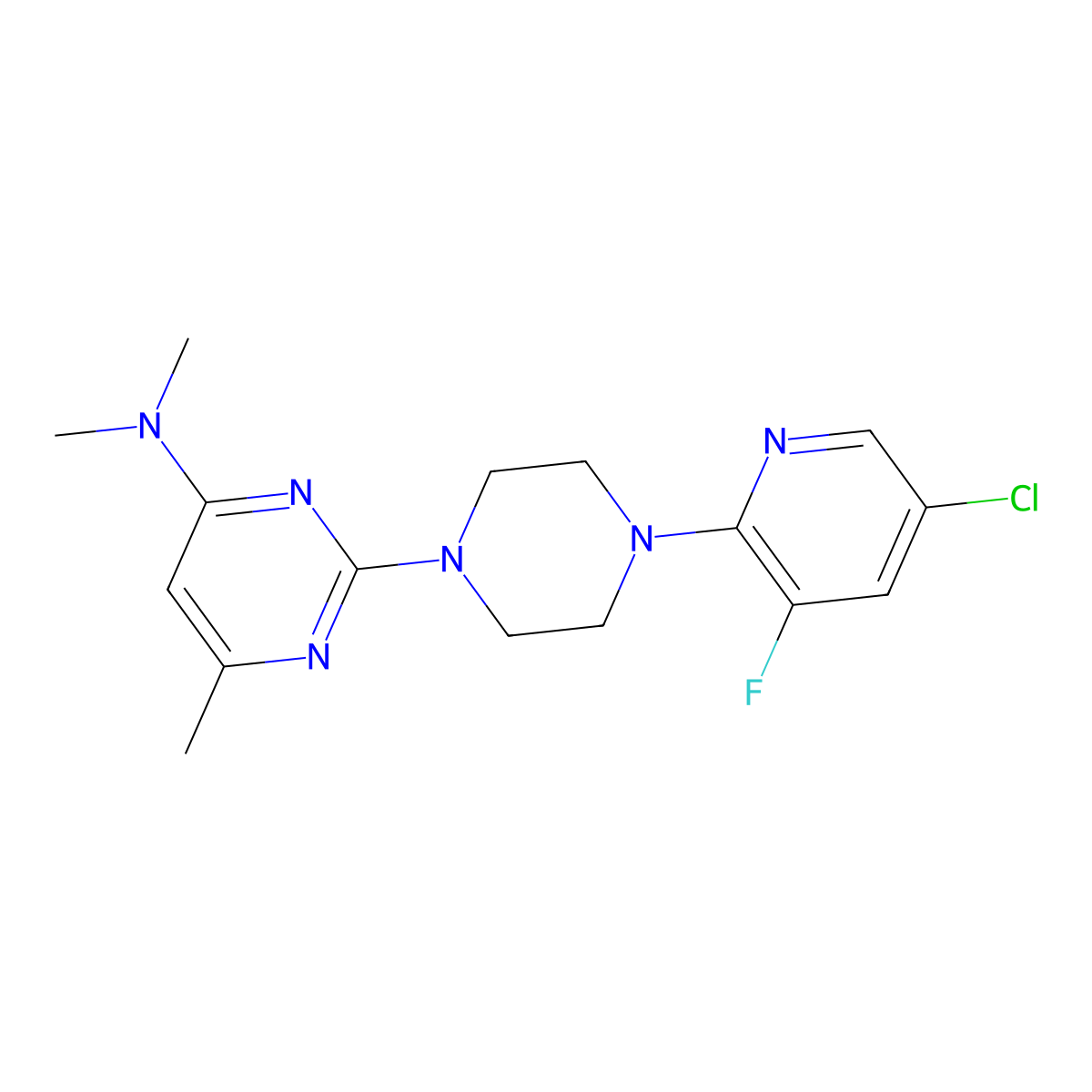 2-[4-(5-chloro-3-fluoropyridin-2-yl)piperazin-1-yl]-N,N,6-trimethylpyrimidin-4-amine molecular structure, CAS 2877643-51-9
