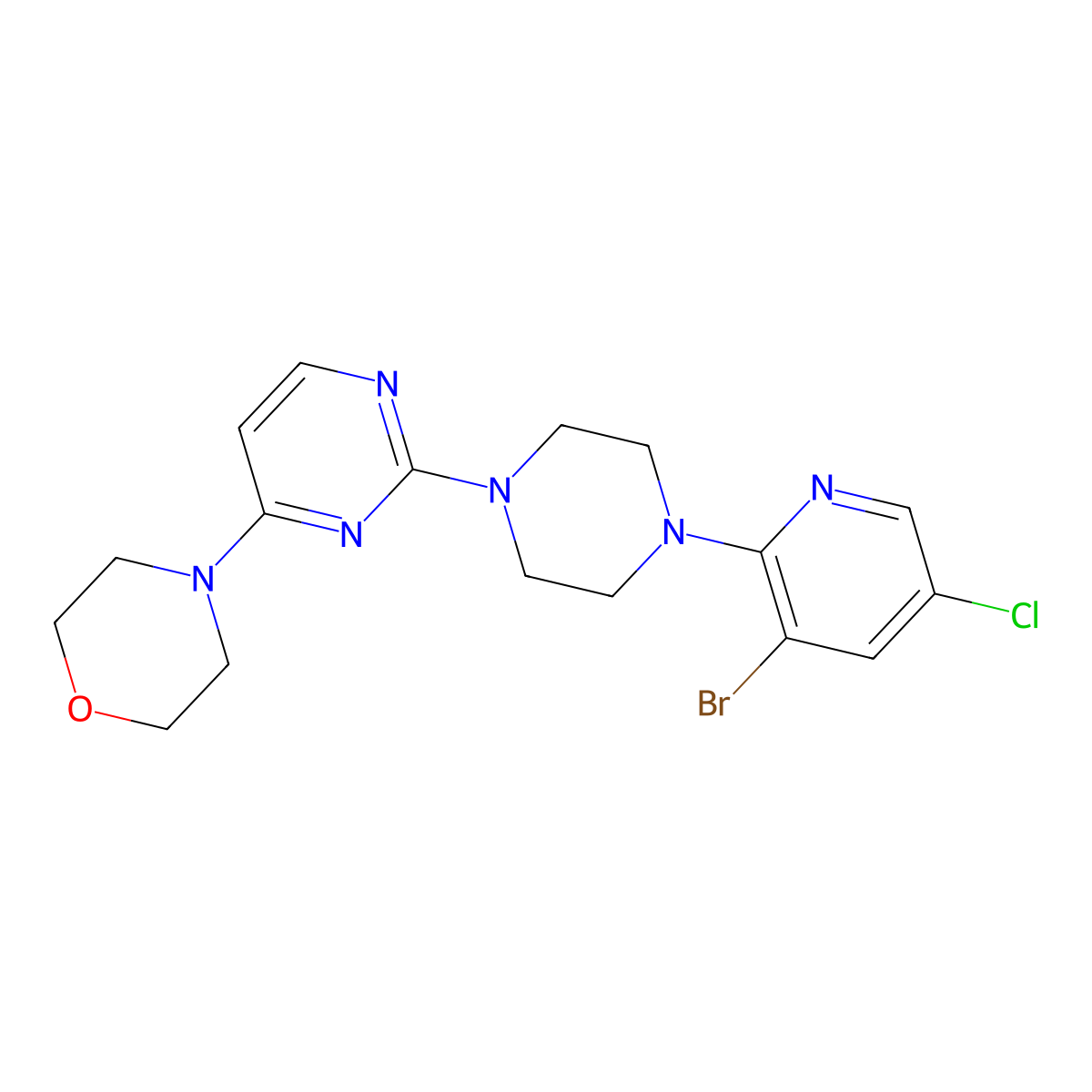 4-{2-[4-(3-Bromo-5-chloropyridin-2-yl)piperazin-1-yl]pyrimidin-4-yl}morpholine molecular structure, CAS 2877643-58-6