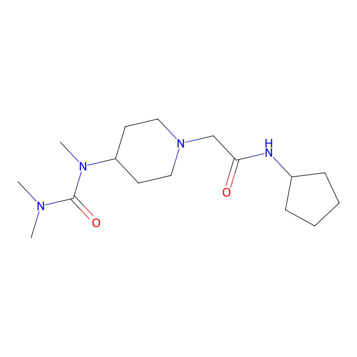 N-cyclopentyl-2-{4-[(dimethylcarbamoyl)(methyl)amino]piperidin-1-yl}acetamide molecular structure, CAS 2877643-61-1
