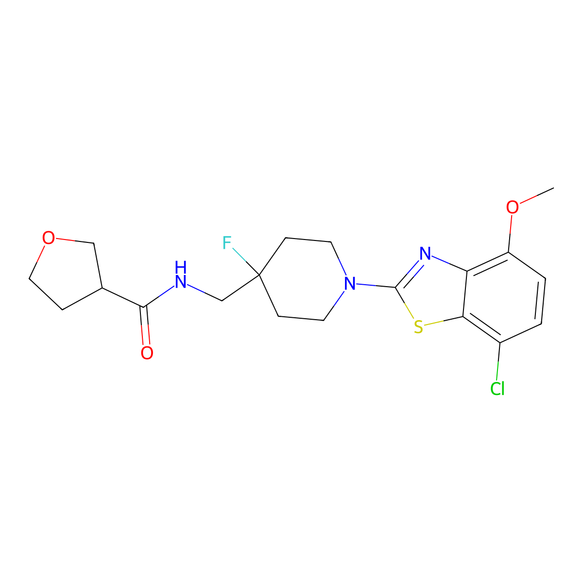 N-{[1-(7-chloro-4-methoxy-1,3-benzothiazol-2-yl)-4-fluoropiperidin-4-yl]methyl}oxolane-3-carboxamide molecular structure, CAS 2877643-66-6