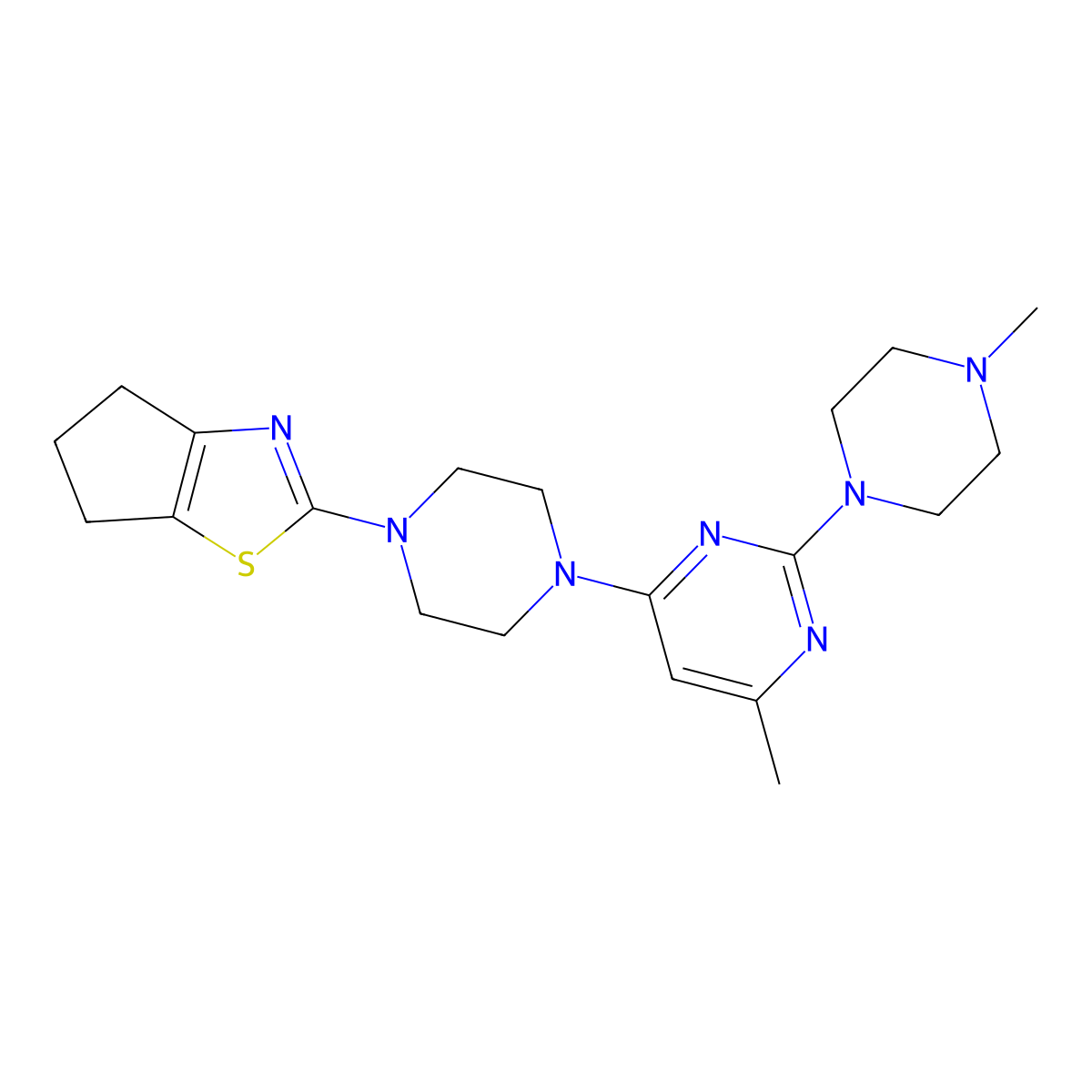 4-(4-{4H,5H,6H-cyclopenta[d][1,3]thiazol-2-yl}piperazin-1-yl)-6-methyl-2-(4-methylpiperazin-1-yl)pyrimidine molecular structure, CAS 2877643-69-9