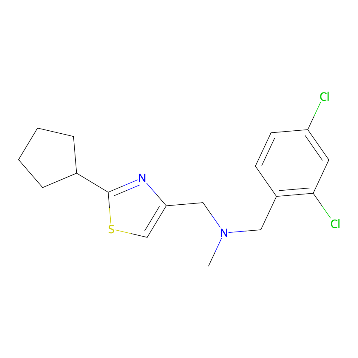 [(2-Cyclopentyl-1,3-thiazol-4-yl)methyl][(2,4-dichlorophenyl)methyl]methylamine molecular structure, CAS 2877643-70-2
