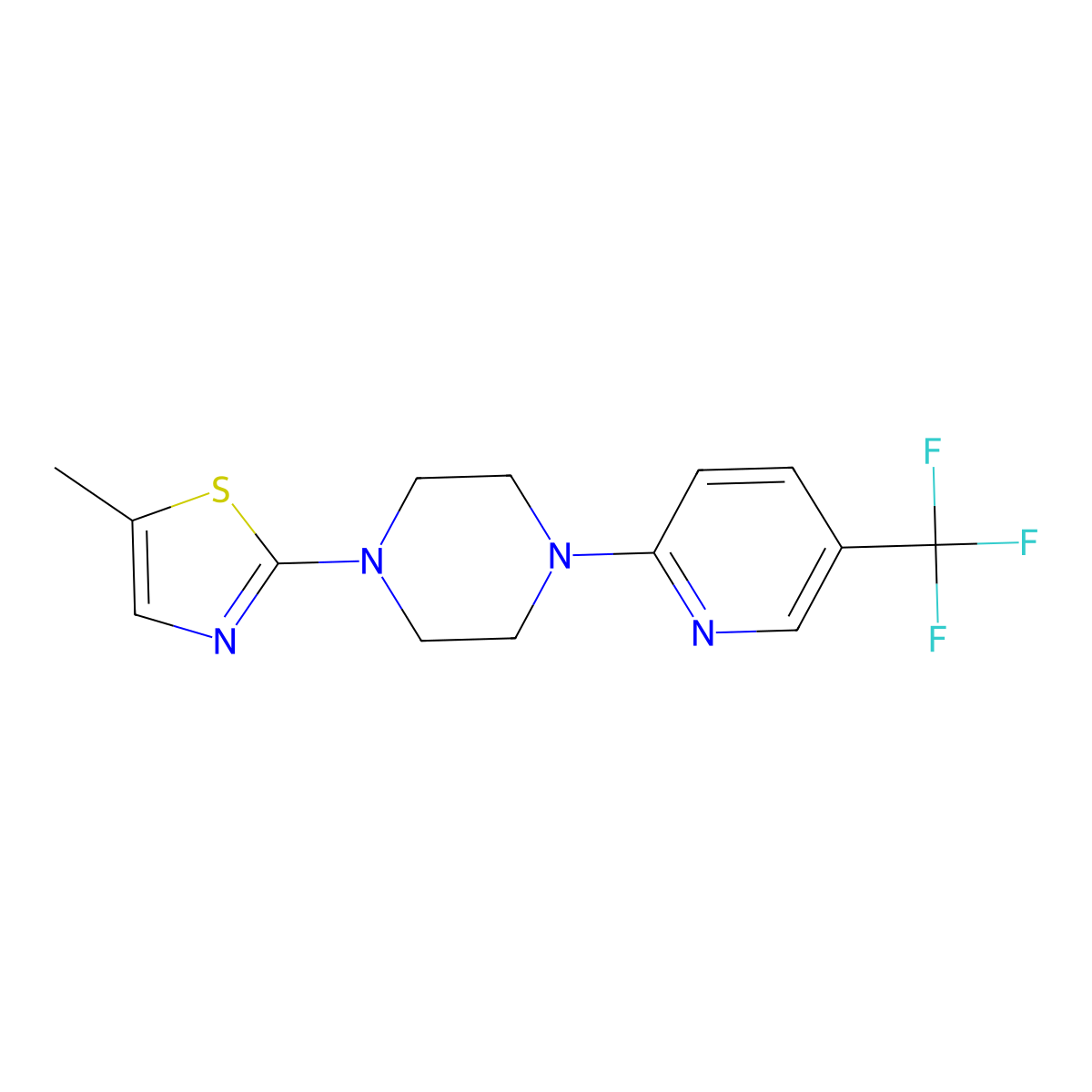 1-(5-Methyl-1,3-thiazol-2-yl)-4-[5-(trifluoromethyl)pyridin-2-yl]piperazine molecular structure, CAS 2877643-71-3