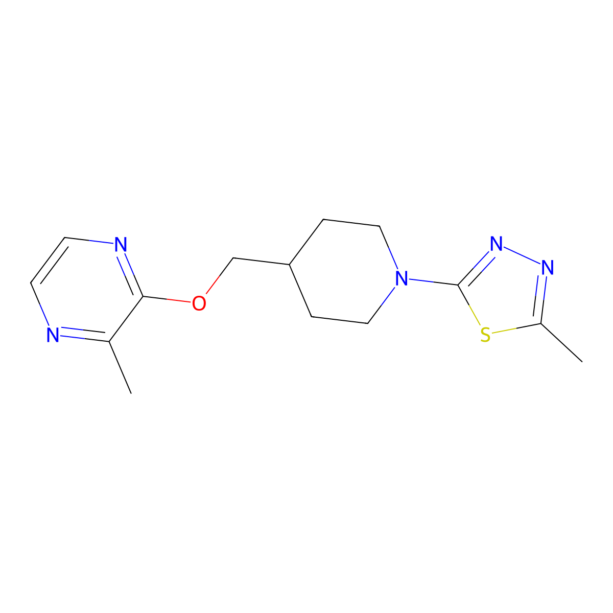 2-Methyl-3-{[1-(5-methyl-1,3,4-thiadiazol-2-yl)piperidin-4-yl]methoxy}pyrazine molecular structure, CAS 2877643-77-9