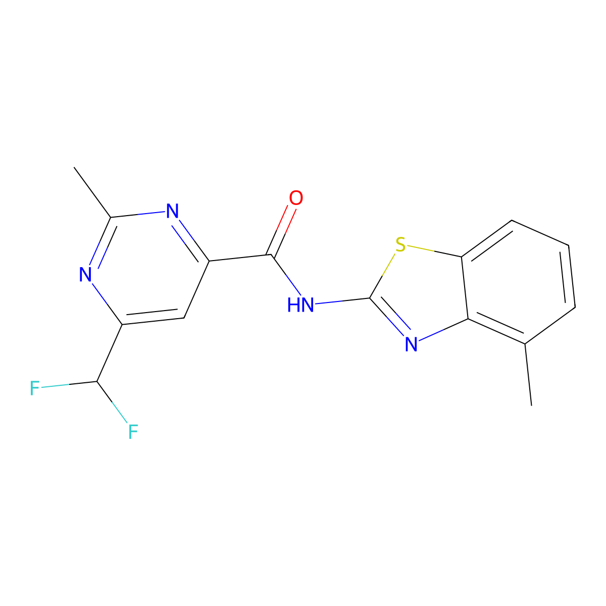 6-(difluoromethyl)-2-methyl-N-(4-methyl-1,3-benzothiazol-2-yl)pyrimidine-4-carboxamide molecular structure, CAS 2877643-78-0