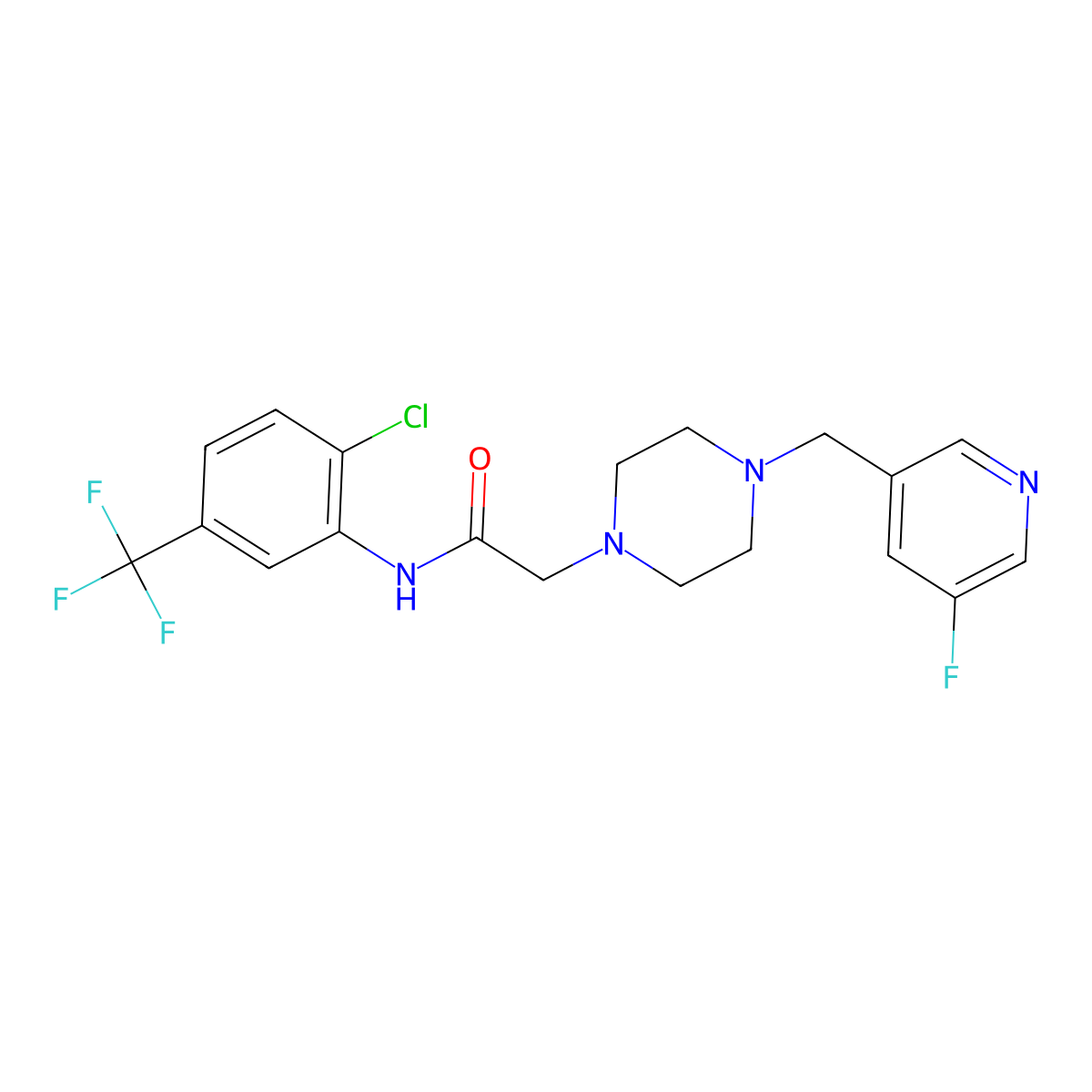 N-[2-chloro-5-(trifluoromethyl)phenyl]-2-{4-[(5-fluoropyridin-3-yl)methyl]piperazin-1-yl}acetamide molecular structure, CAS 2877643-83-7