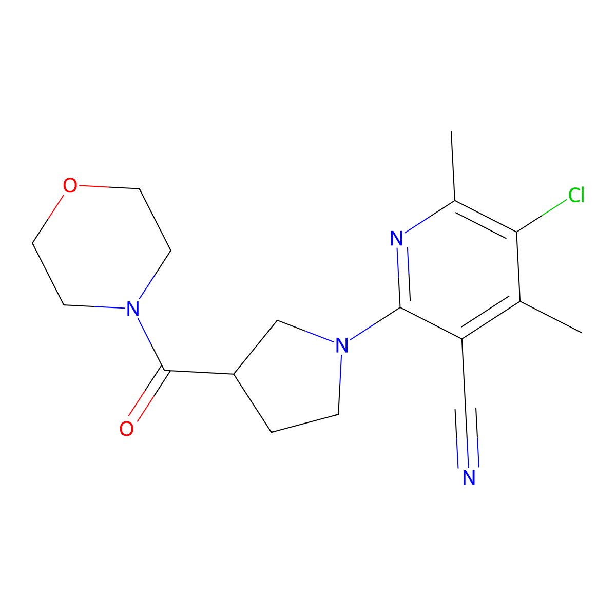 5-Chloro-4,6-dimethyl-2-[3-(morpholine-4-carbonyl)pyrrolidin-1-yl]pyridine-3-carbonitrile molecular structure, CAS 2877643-91-7