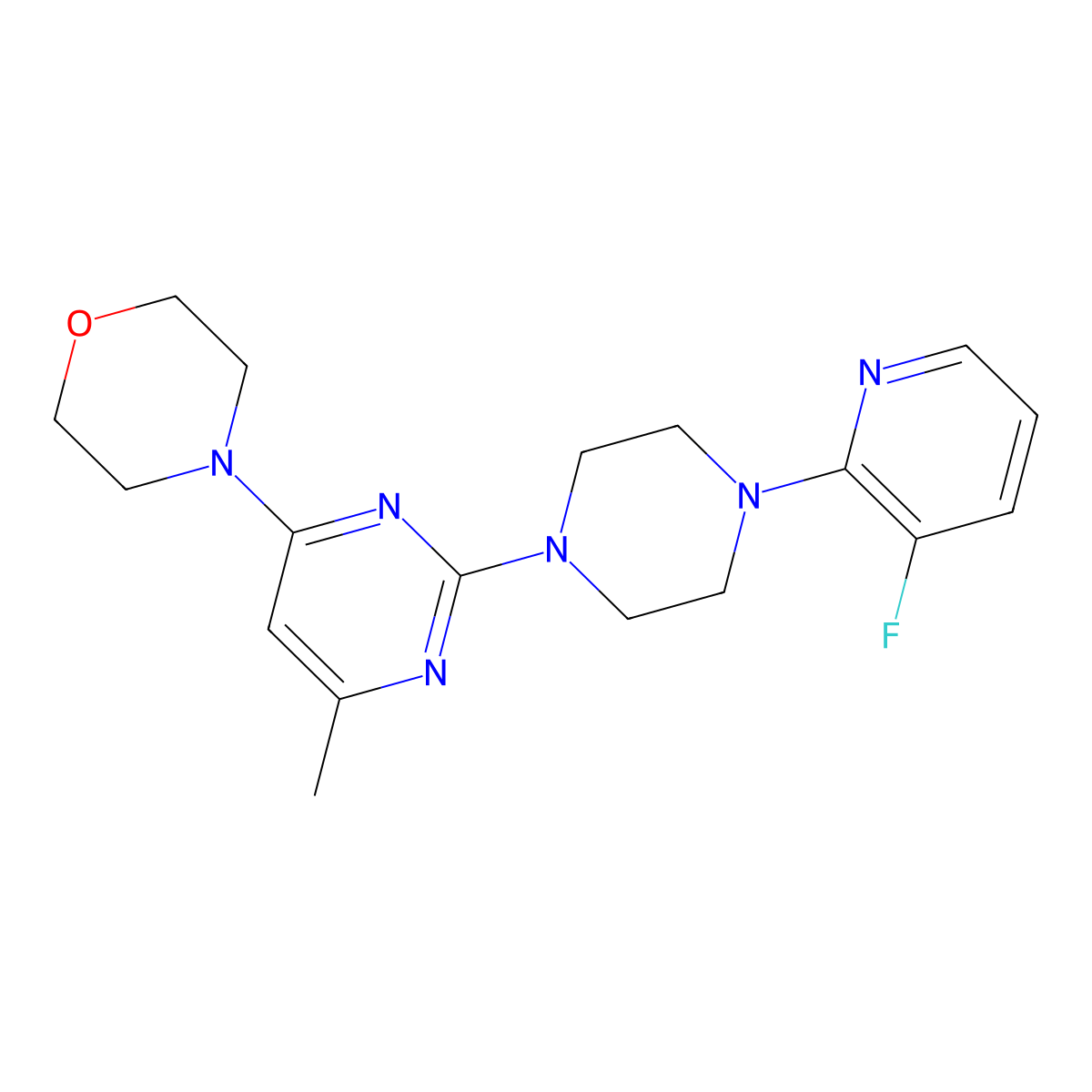 4-{2-[4-(3-Fluoropyridin-2-yl)piperazin-1-yl]-6-methylpyrimidin-4-yl}morpholine molecular structure, CAS 2877643-94-0