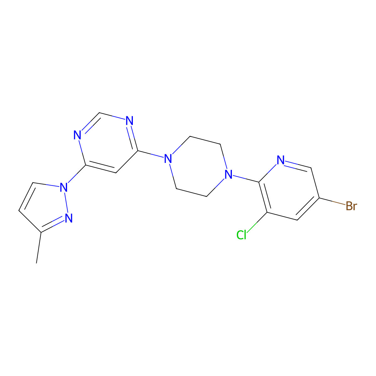 4-[4-(5-bromo-3-chloropyridin-2-yl)piperazin-1-yl]-6-(3-methyl-1H-pyrazol-1-yl)pyrimidine molecular structure, CAS 2877643-97-3