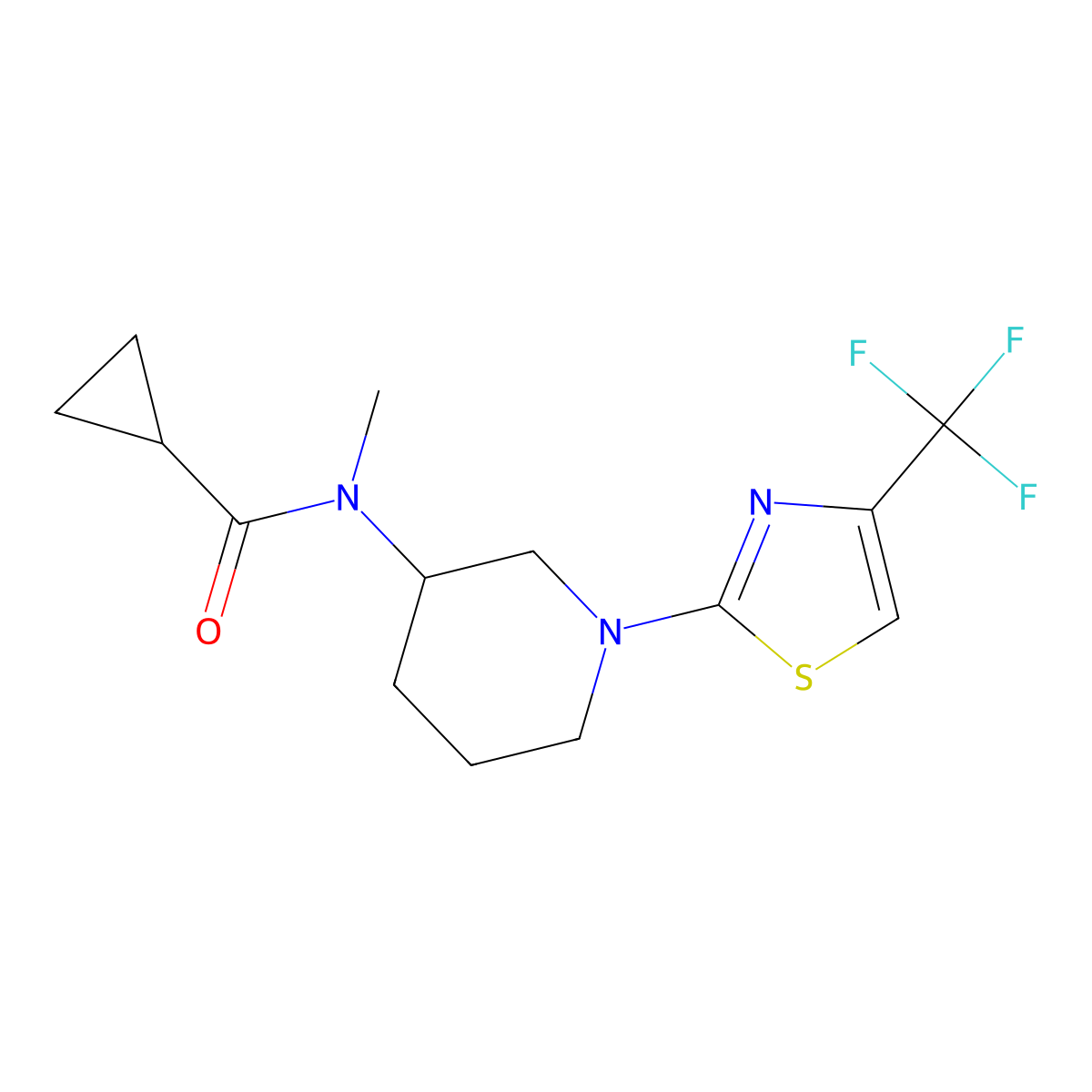 N-methyl-N-{1-[4-(trifluoromethyl)-1,3-thiazol-2-yl]piperidin-3-yl}cyclopropanecarboxamide molecular structure, CAS 2877644-03-4
