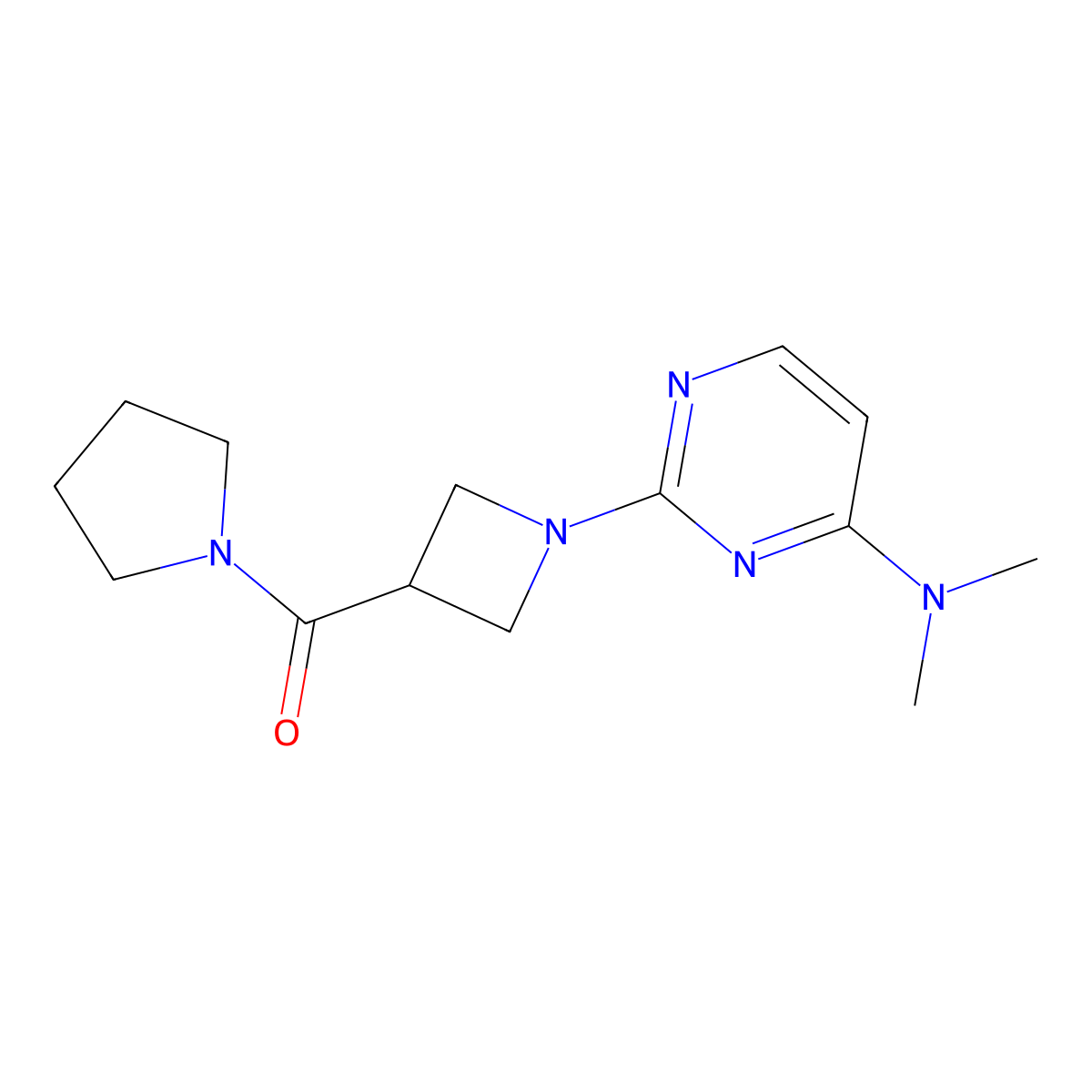 N,N-dimethyl-2-[3-(pyrrolidine-1-carbonyl)azetidin-1-yl]pyrimidin-4-amine molecular structure, CAS 2877644-10-3