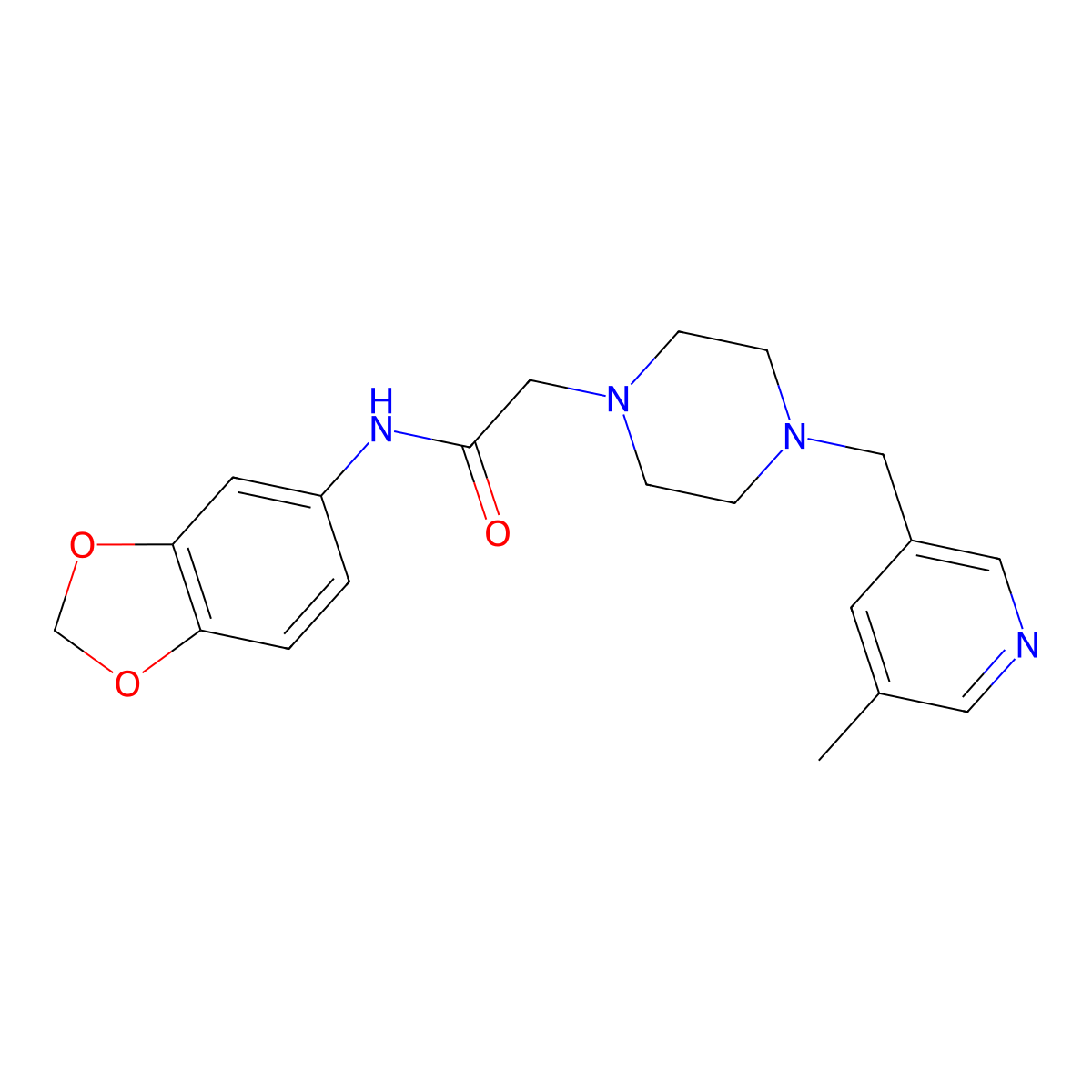 N-(2H-1,3-benzodioxol-5-yl)-2-{4-[(5-methylpyridin-3-yl)methyl]piperazin-1-yl}acetamide molecular structure, CAS 2877644-12-5
